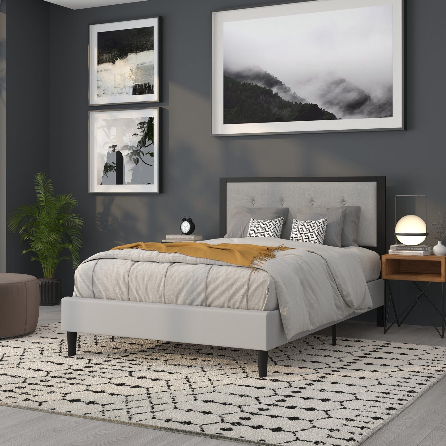 Full, Queen, King, and Twin Headboard HG-HB1725 in Black, Dark Gray, and Light Gray