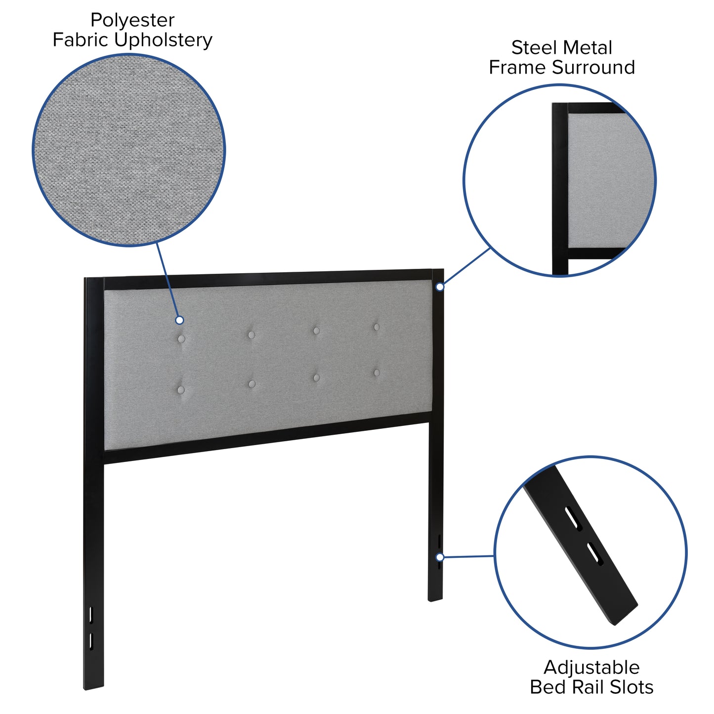 Full, Queen, King, and Twin Headboard HG-HB1725 in Black, Dark Gray, and Light Gray