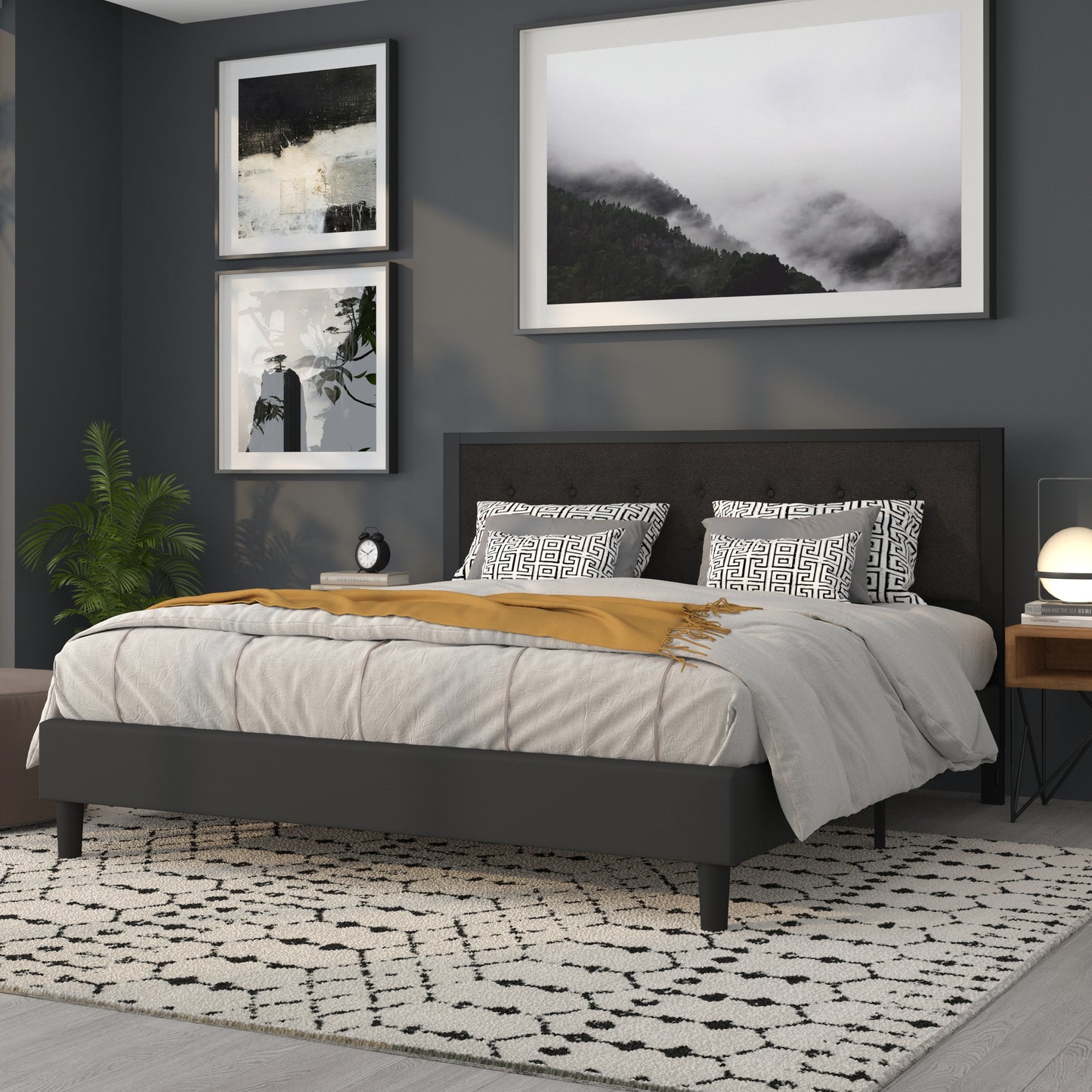 Full, Queen, King, and Twin Headboard HG-HB1725 in Black, Dark Gray, and Light Gray