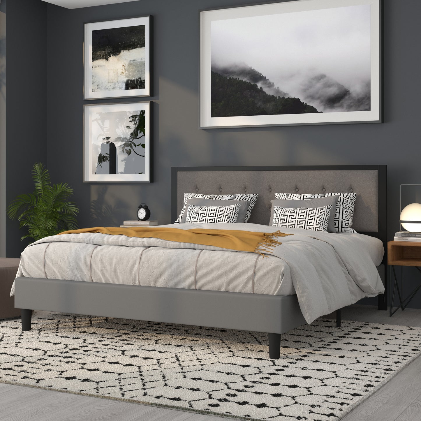 Full, Queen, King, and Twin Headboard HG-HB1725 in Black, Dark Gray, and Light Gray