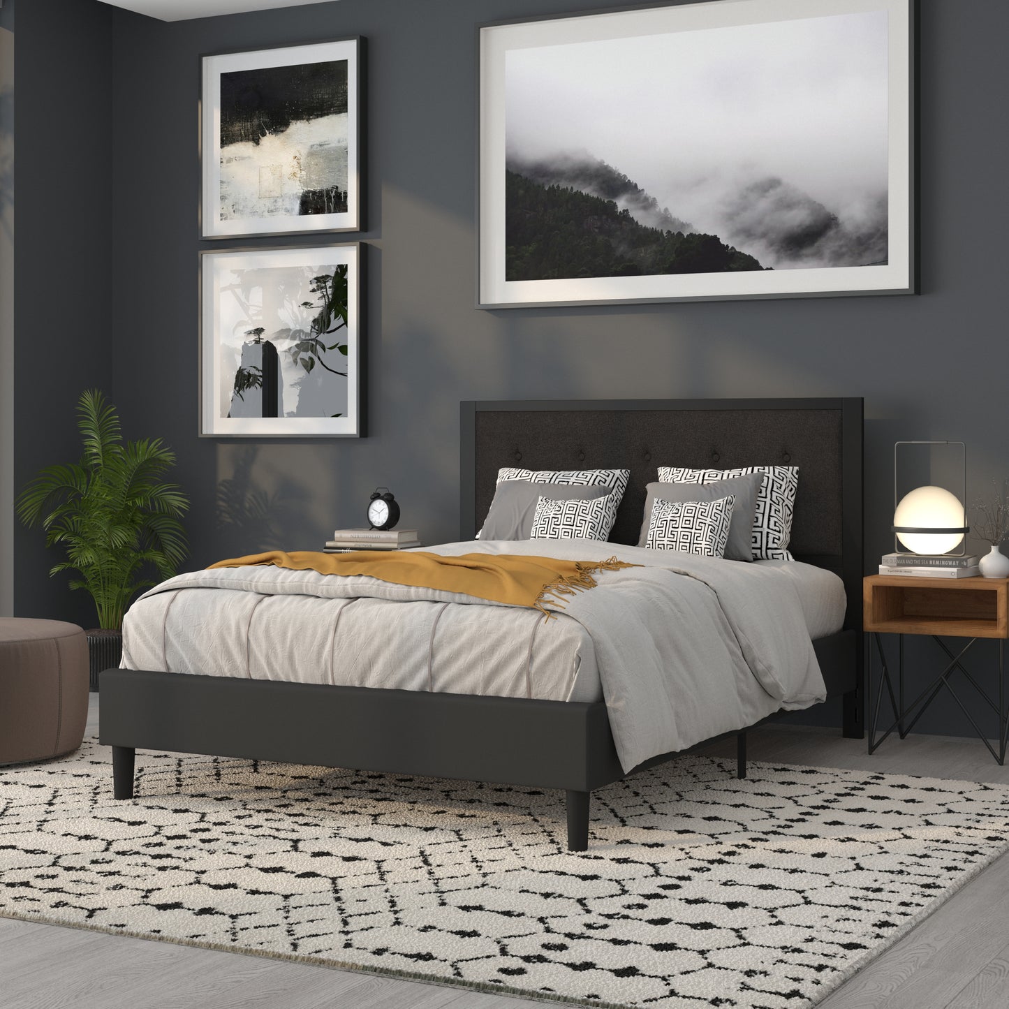 Full, Queen, King, and Twin Headboard HG-HB1725 in Black, Dark Gray, and Light Gray