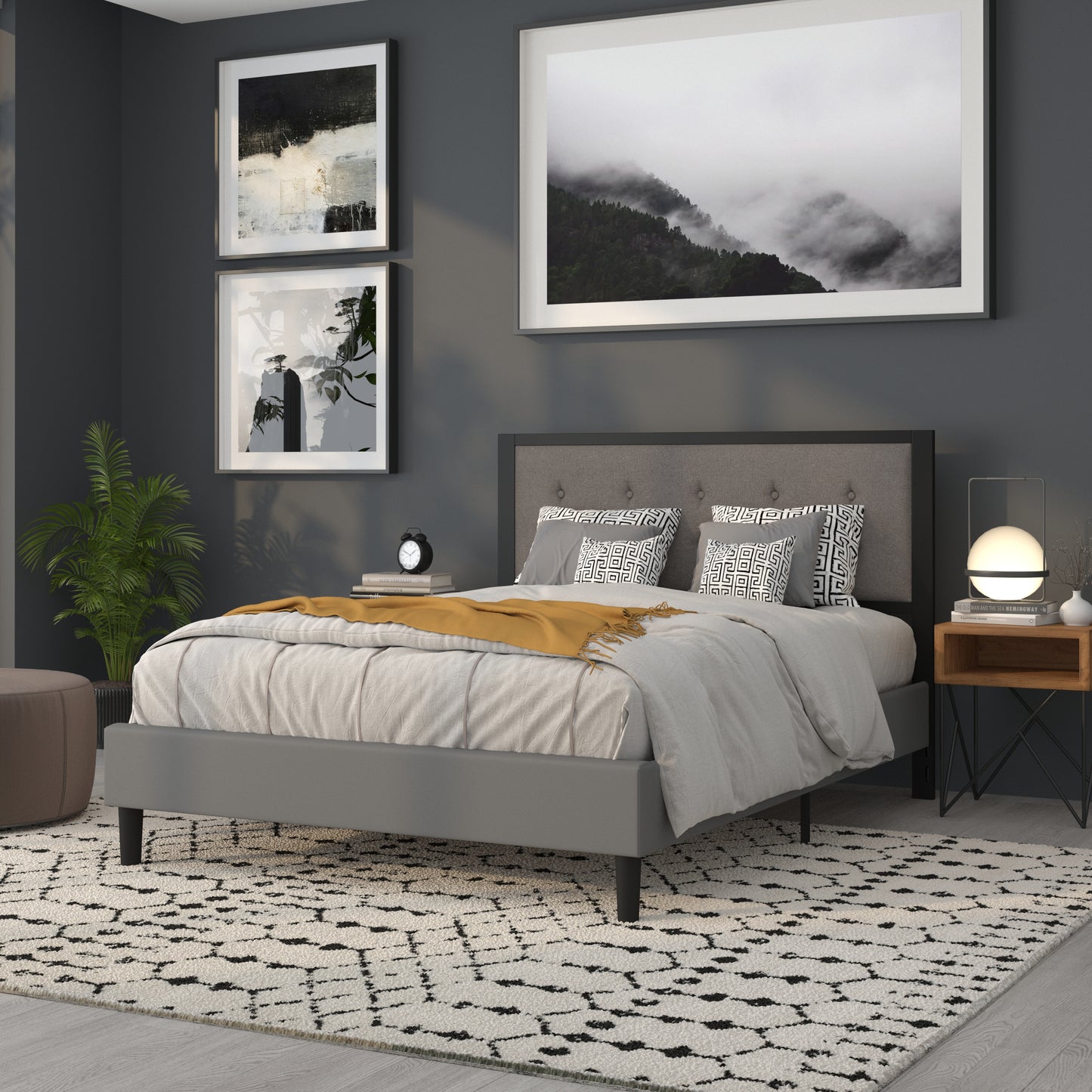 Full, Queen, King, and Twin Headboard HG-HB1725 in Black, Dark Gray, and Light Gray