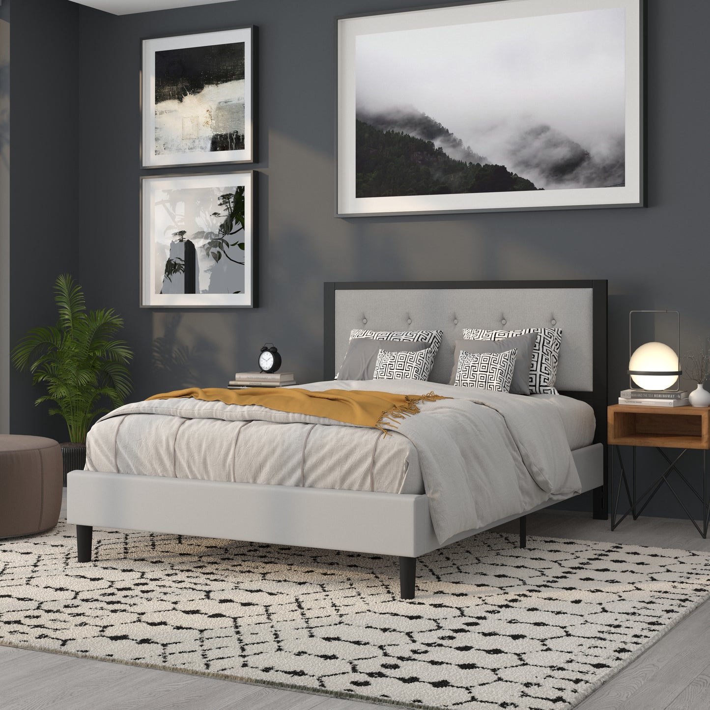 Full, Queen, King, and Twin Headboard HG-HB1725 in Black, Dark Gray, and Light Gray