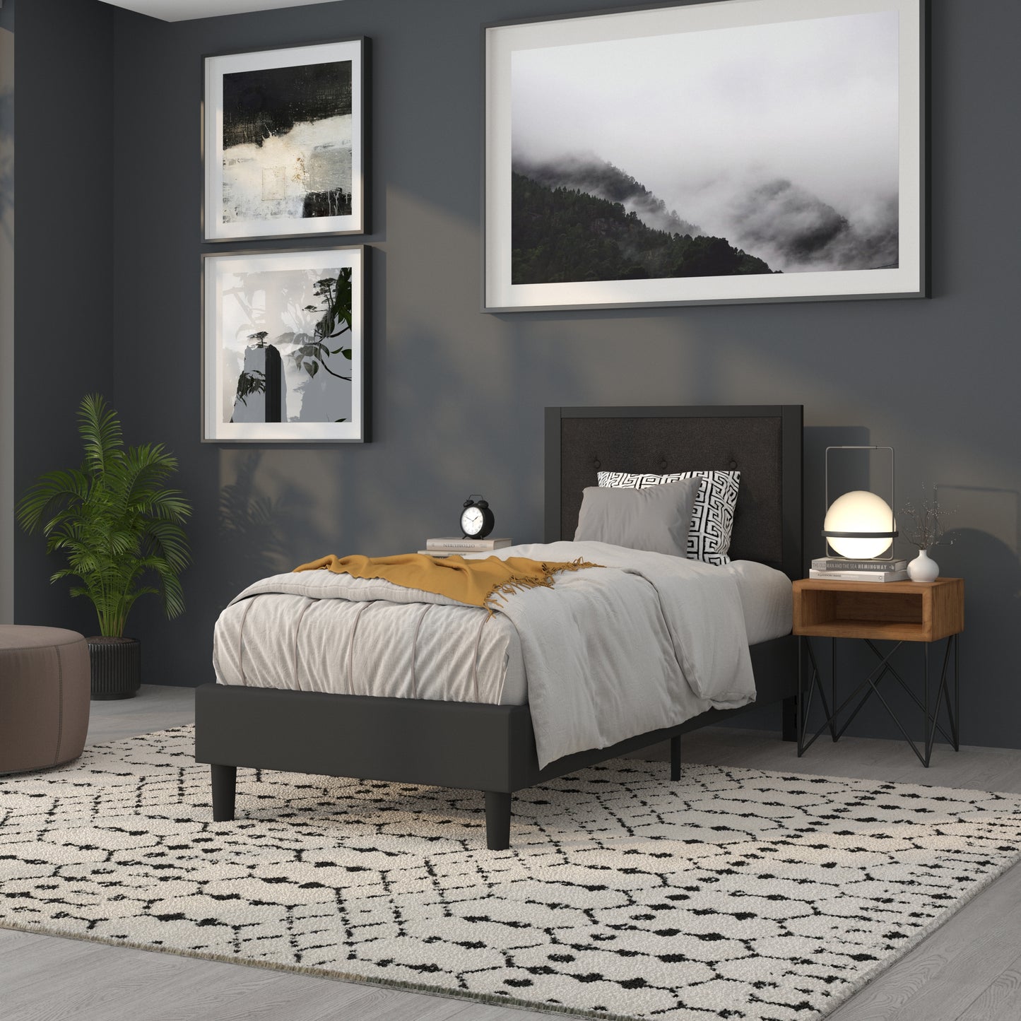 Full, Queen, King, and Twin Headboard HG-HB1725 in Black, Dark Gray, and Light Gray