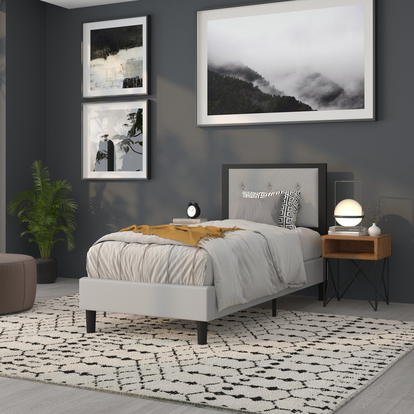 Full, Queen, King, and Twin Headboard HG-HB1725 in Black, Dark Gray, and Light Gray