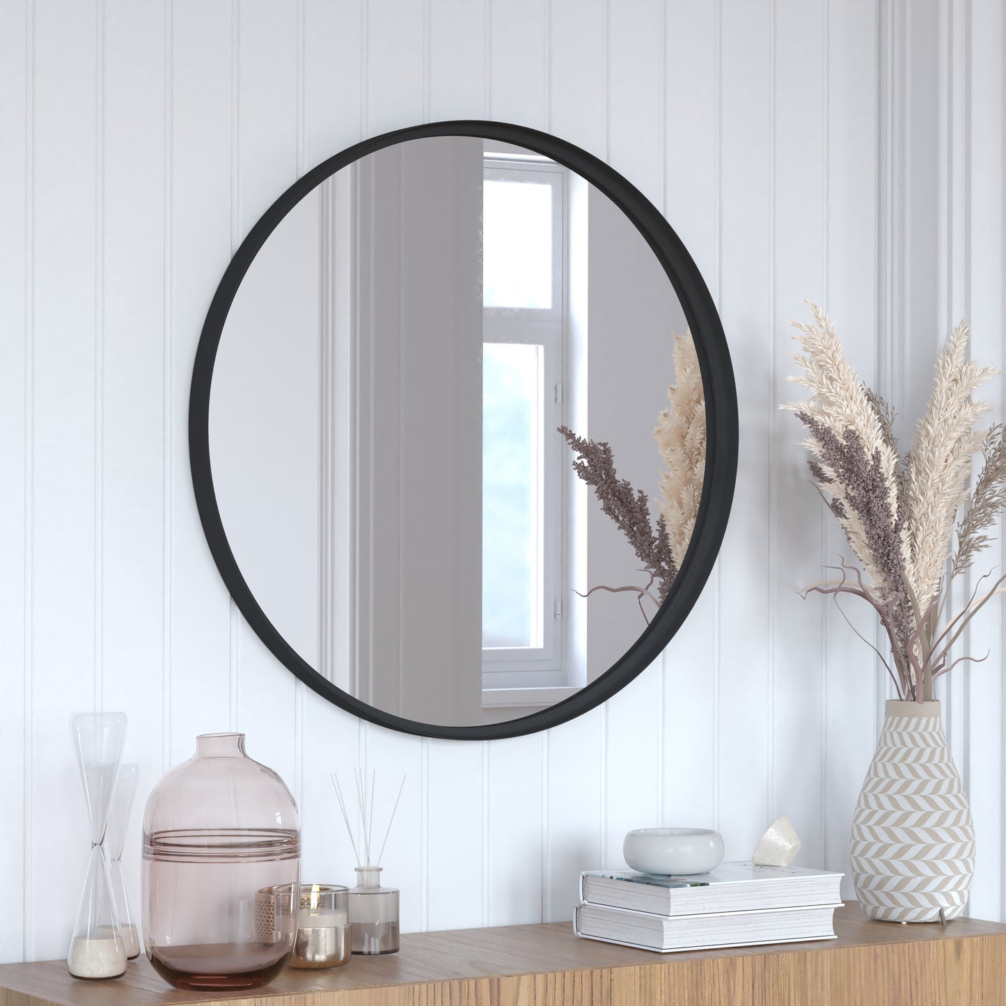 Black 30" Round Wall Mirror HMHD-22M116YA-BLK-GG