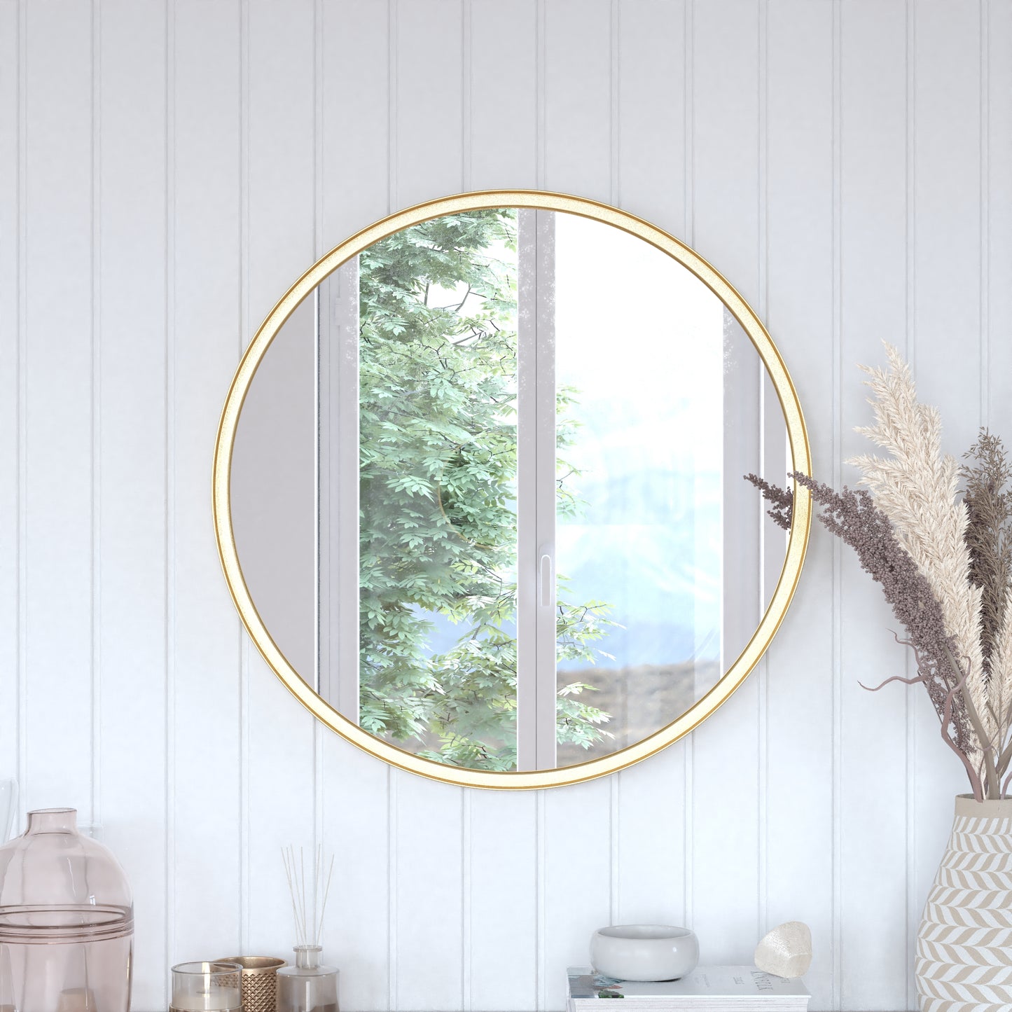 Gold 27.5" Round Wall Mirror HMHD-9M3000GD-GLD-GG