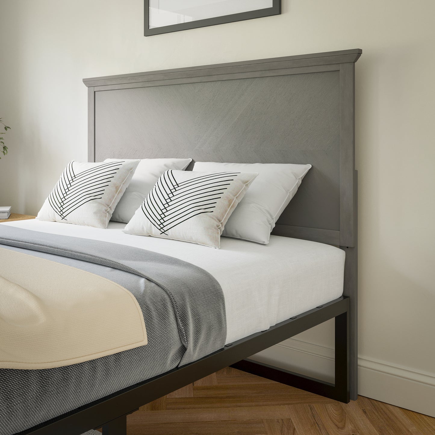 Herringbone Headboard MG-97881-FHB-F-KHB-QHB in Brown and Gray Wash Finish