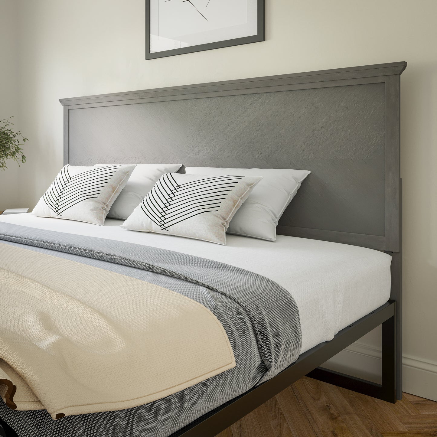 Herringbone Headboard MG-97881-FHB-F-KHB-QHB in Brown and Gray Wash Finish