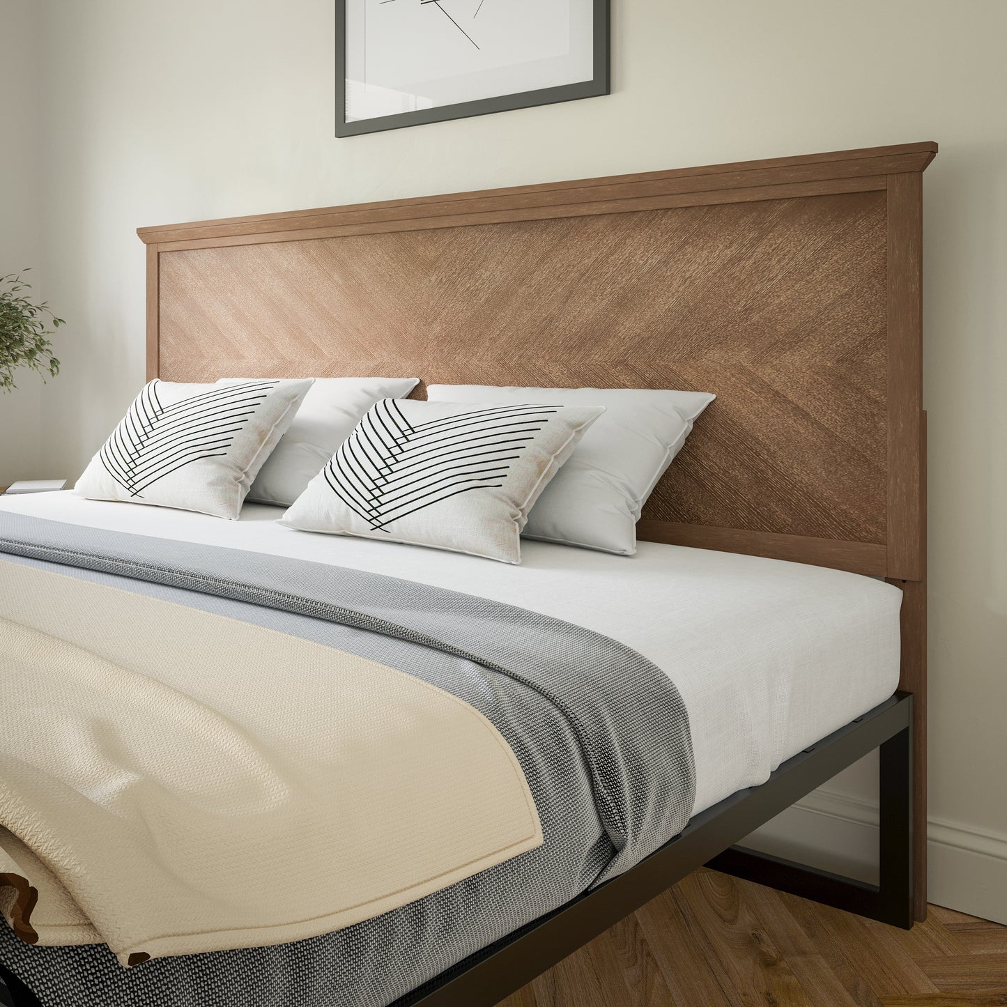 Herringbone Headboard MG-97881-FHB-F-KHB-QHB in Brown and Gray Wash Finish