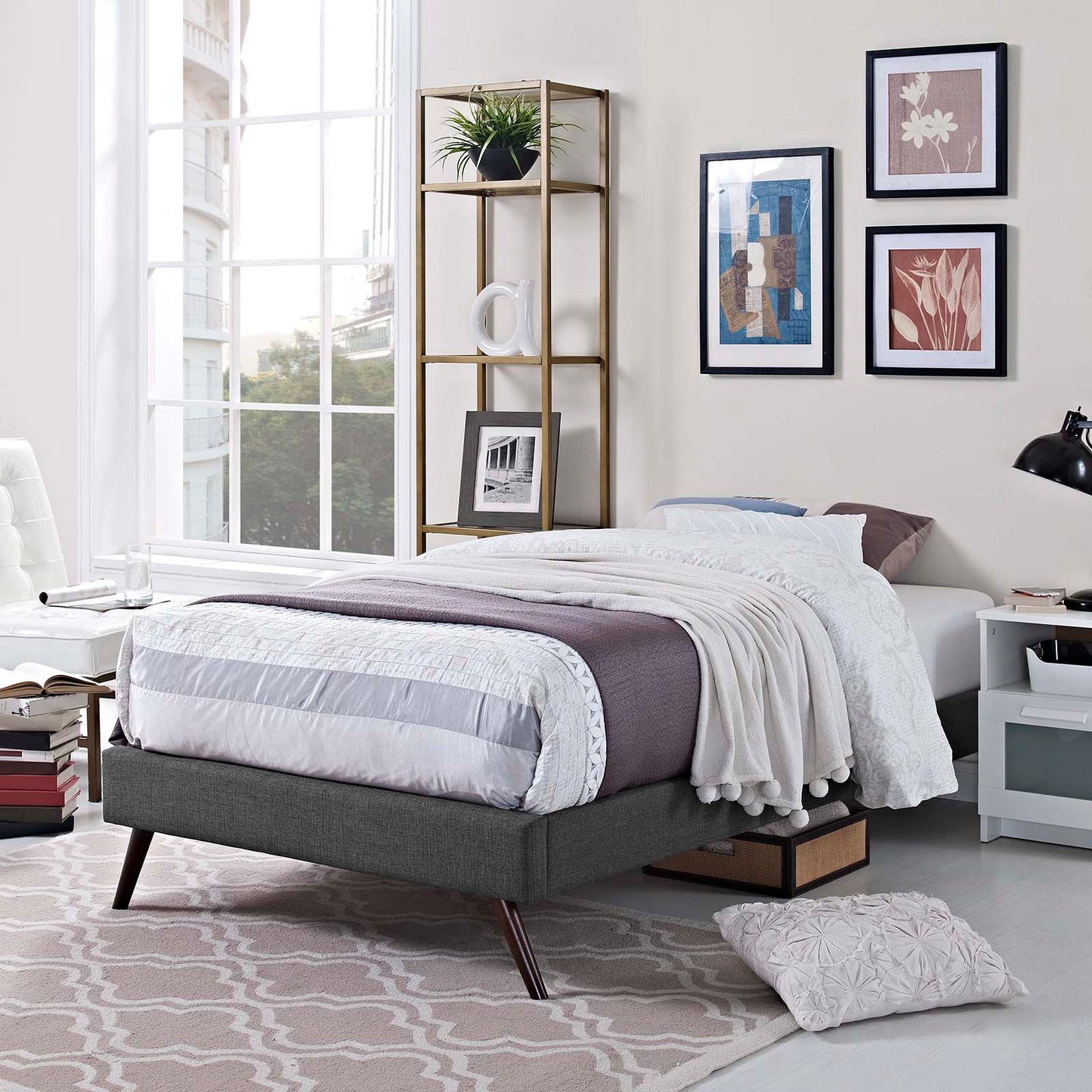 Loryn Twin Fabric Bed Frame with Round Splayed Legs Gray MOD-5887-GRY