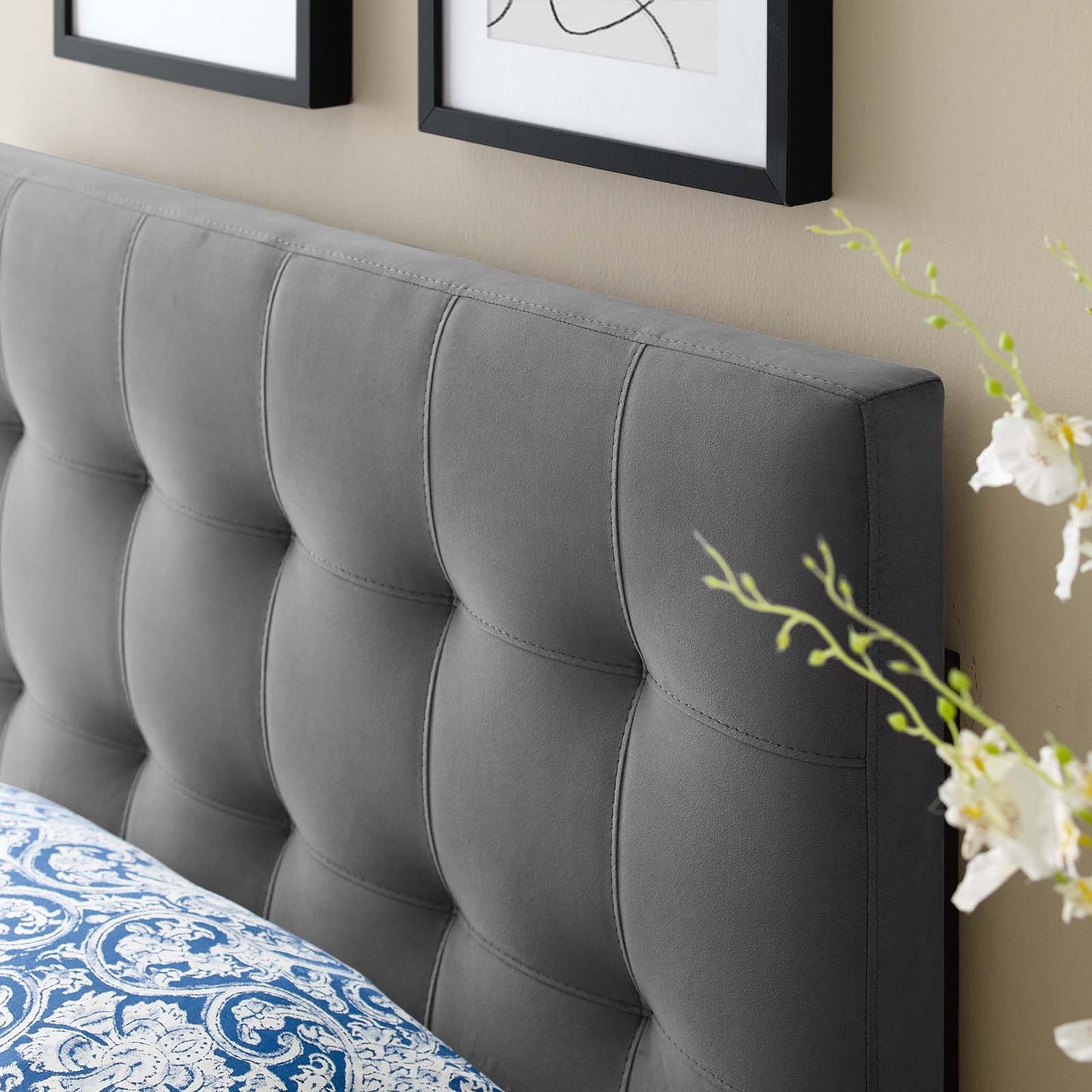 Lily Biscuit Tufted Twin Performance Velvet Headboard Gray MOD-6118-GRY