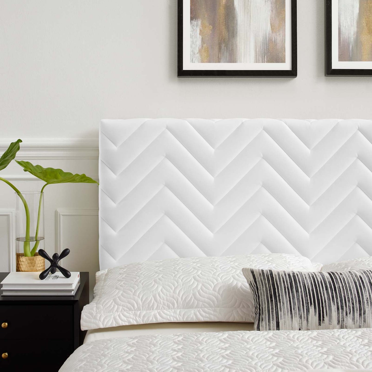 Mercy Chevron Tufted Performance Velvet Twin Headboard White MOD-6658-WHI