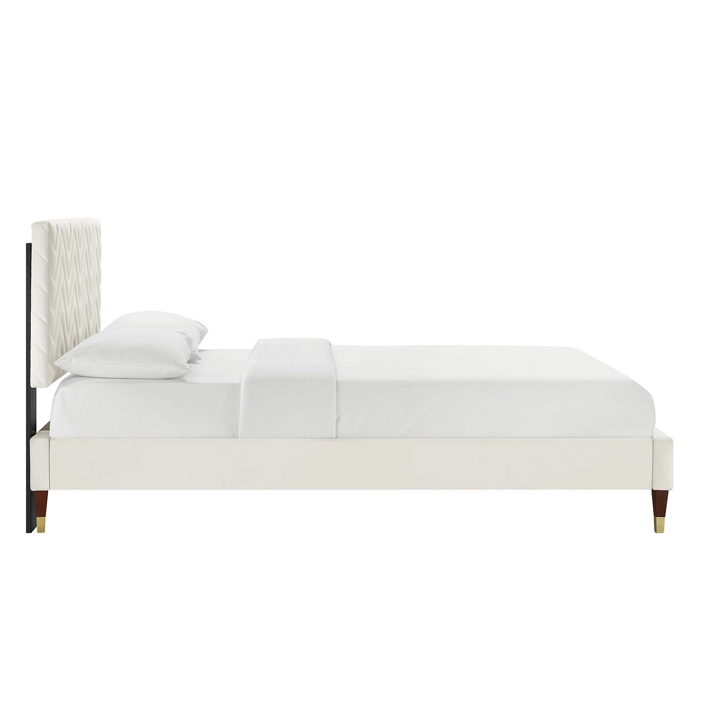 Leah Chevron Tufted Performance Velvet Queen Platform Bed White MOD-6969-WHI