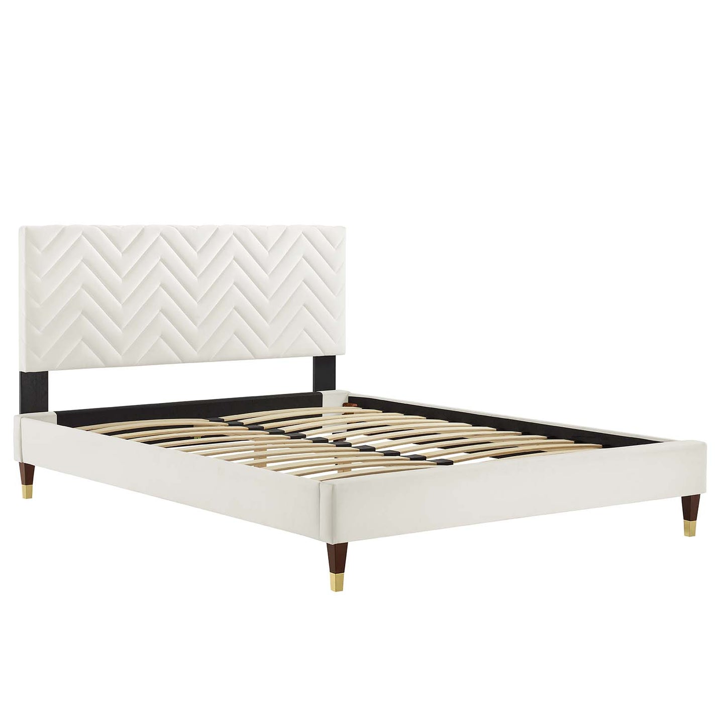 Leah Chevron Tufted Performance Velvet Queen Platform Bed White MOD-6969-WHI