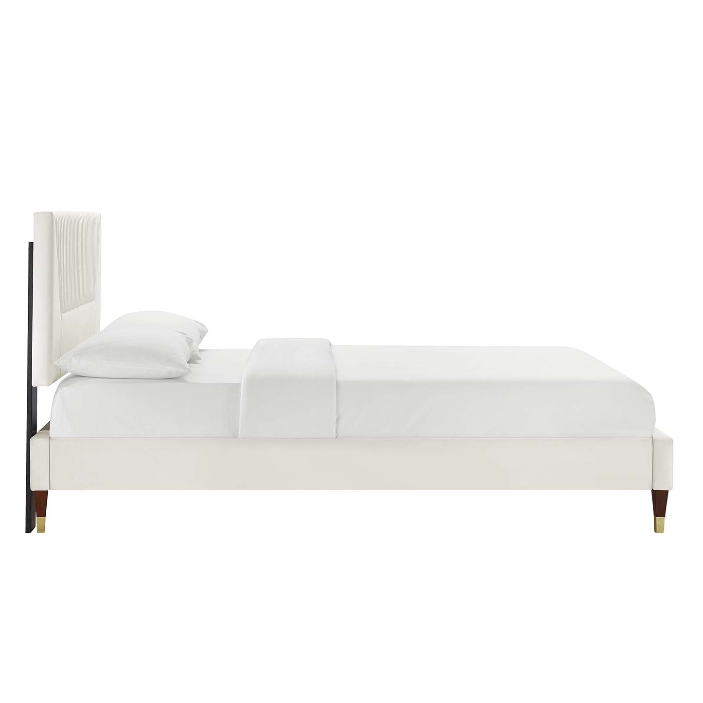 Yasmine Channel Tufted Performance Velvet Queen Platform Bed White MOD-6972-WHI