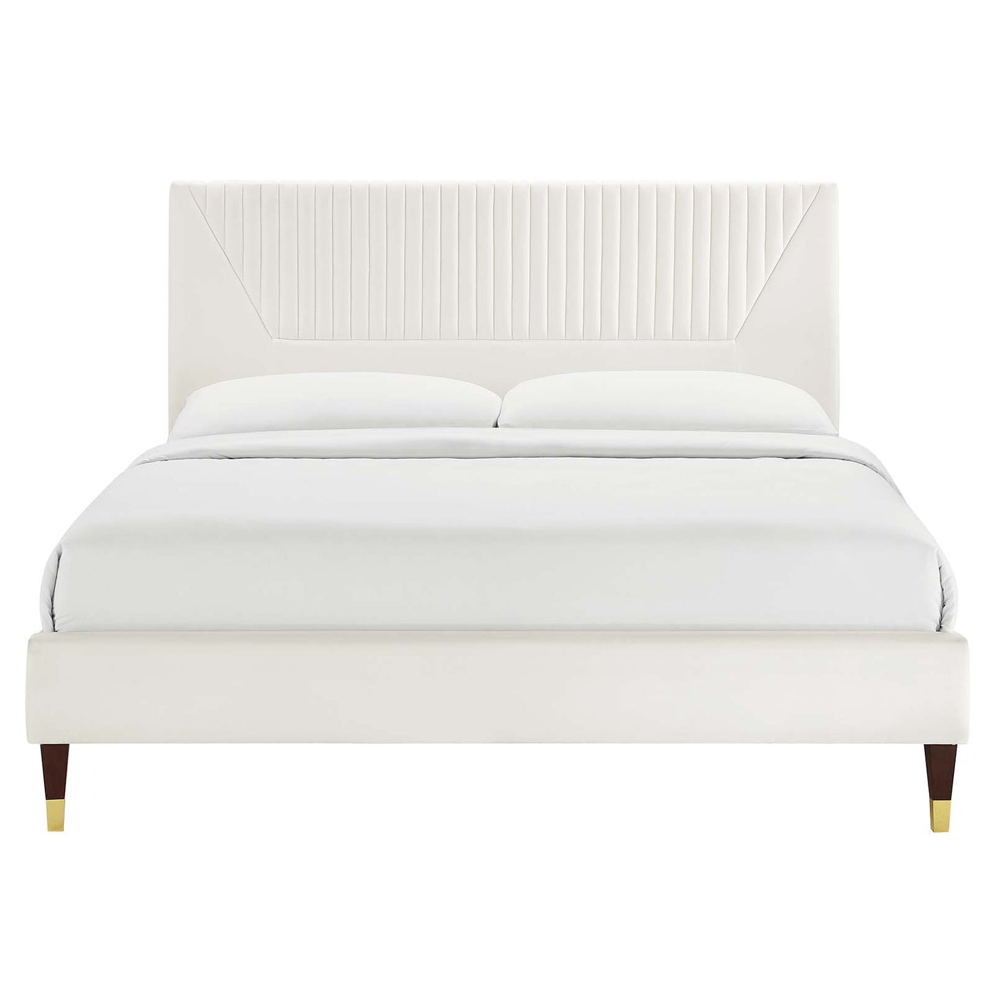 Yasmine Channel Tufted Performance Velvet Queen Platform Bed White MOD-6972-WHI