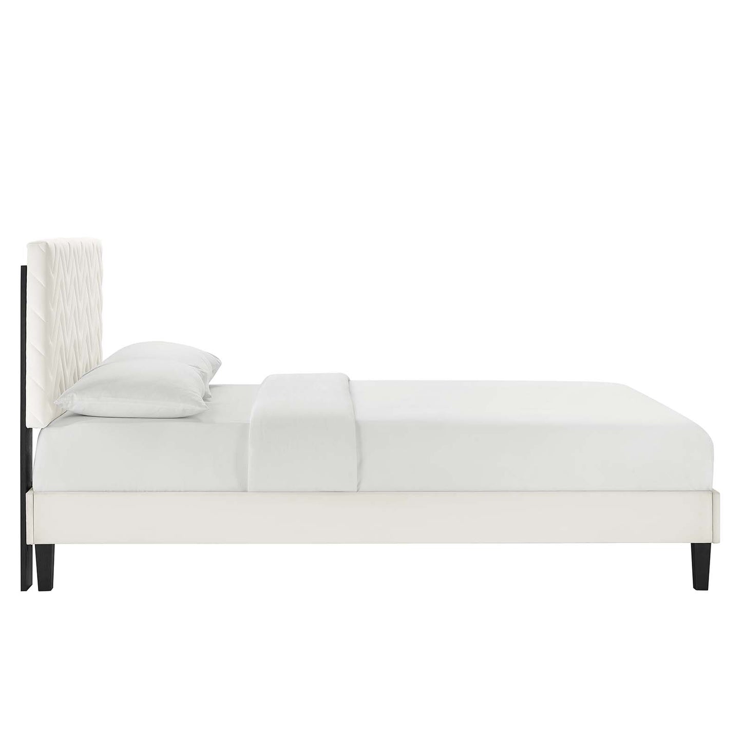 Leah Chevron Tufted Performance Velvet Queen Platform Bed White MOD-6973-WHI