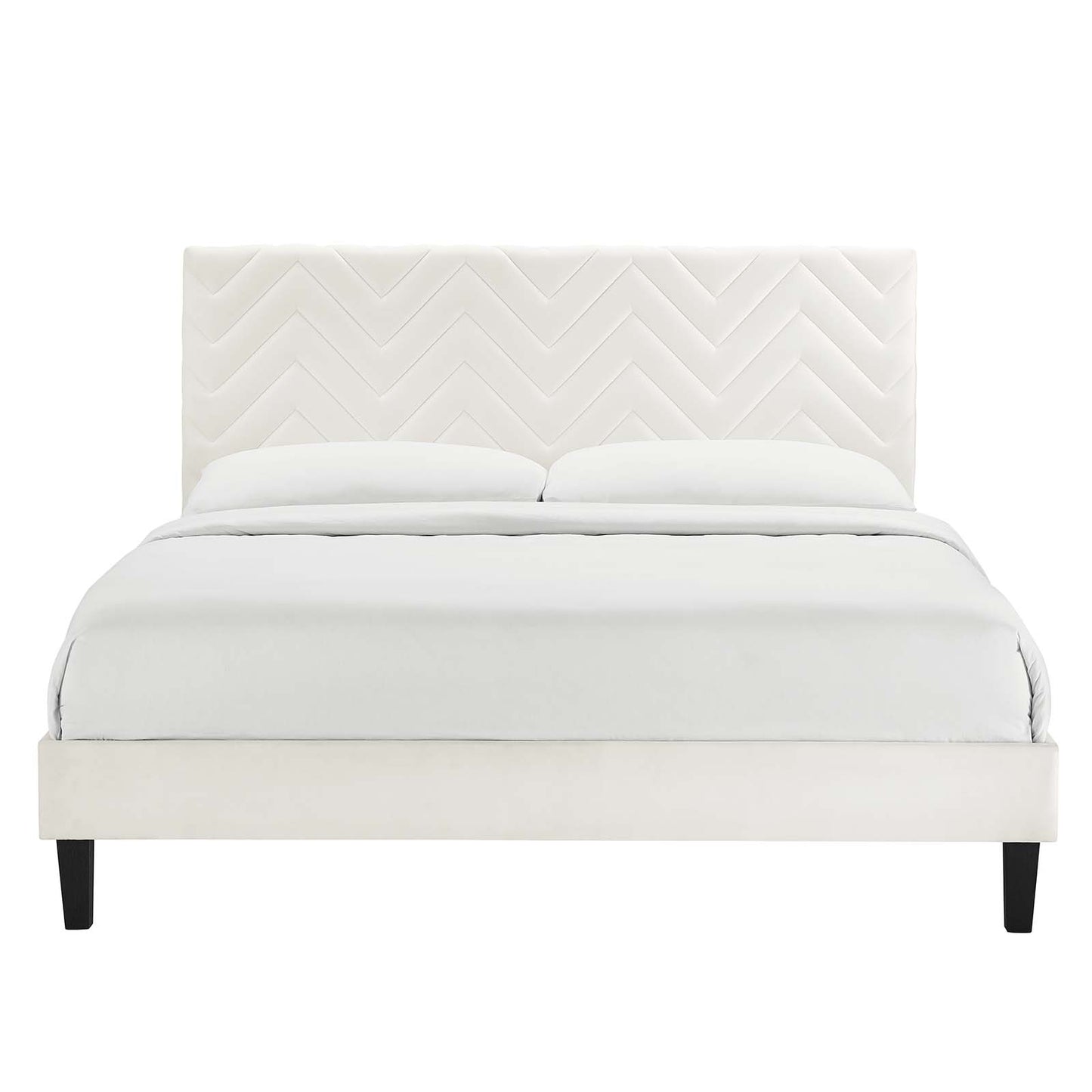 Leah Chevron Tufted Performance Velvet Queen Platform Bed White MOD-6973-WHI