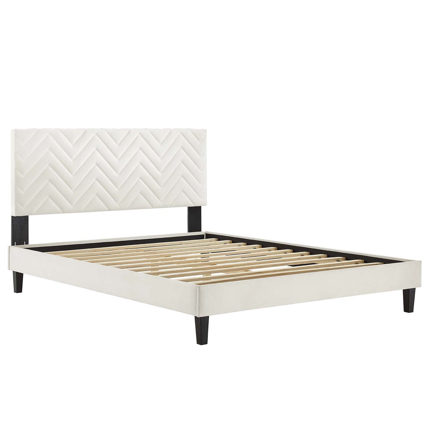 Leah Chevron Tufted Performance Velvet Queen Platform Bed White MOD-6973-WHI