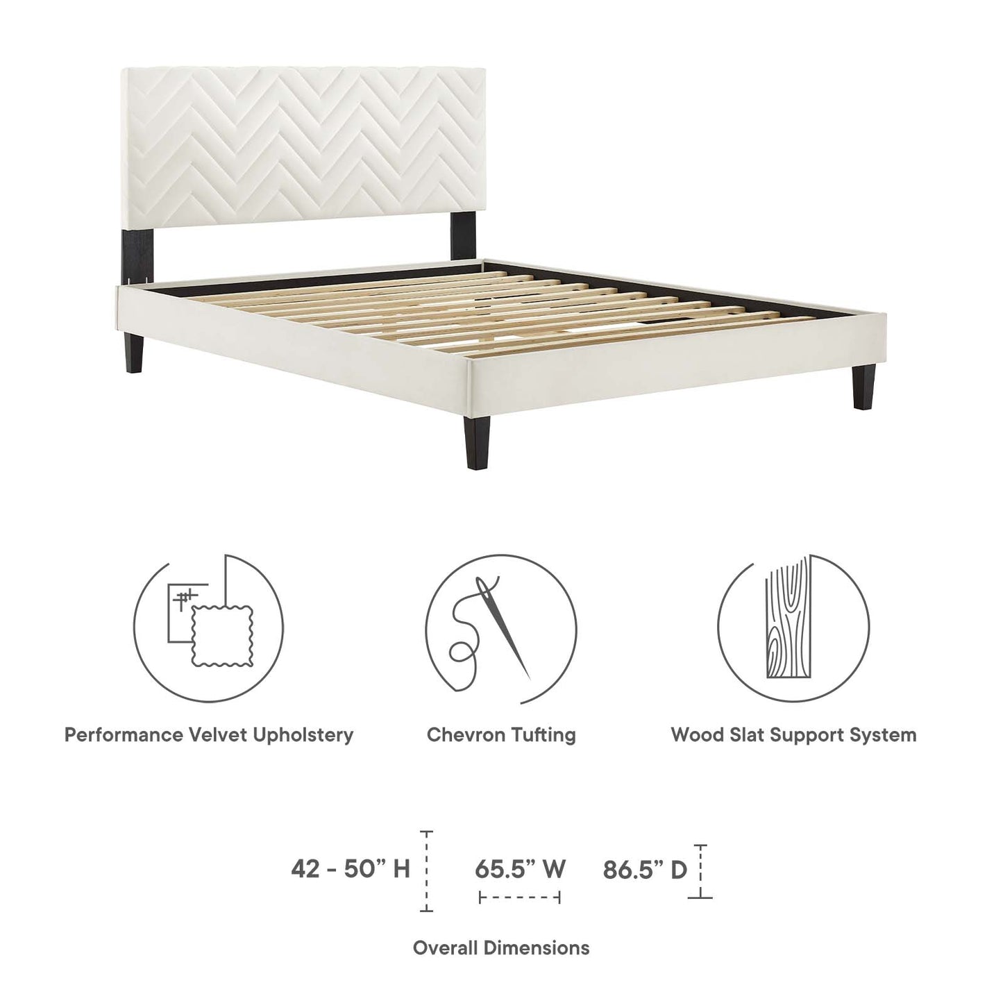 Leah Chevron Tufted Performance Velvet Queen Platform Bed White MOD-6973-WHI