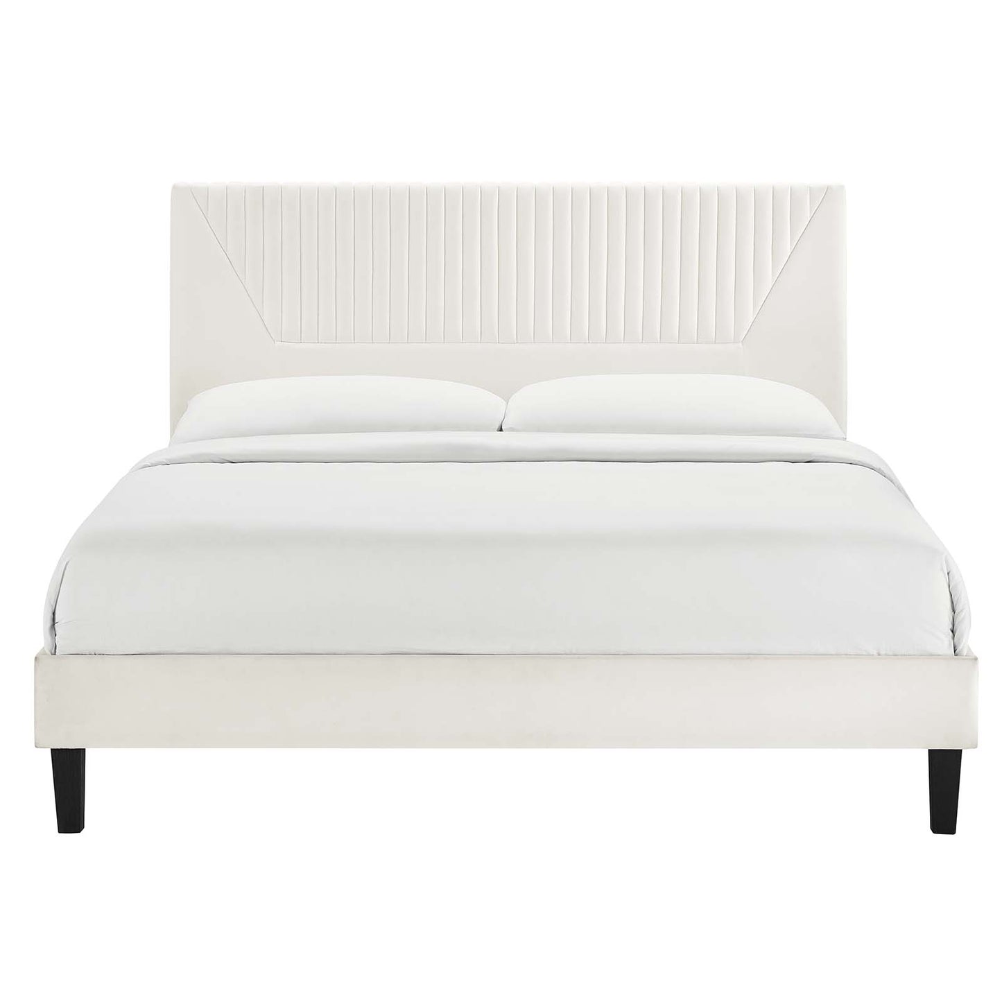 Yasmine Channel Tufted Performance Velvet Queen Platform Bed White MOD-6976-WHI