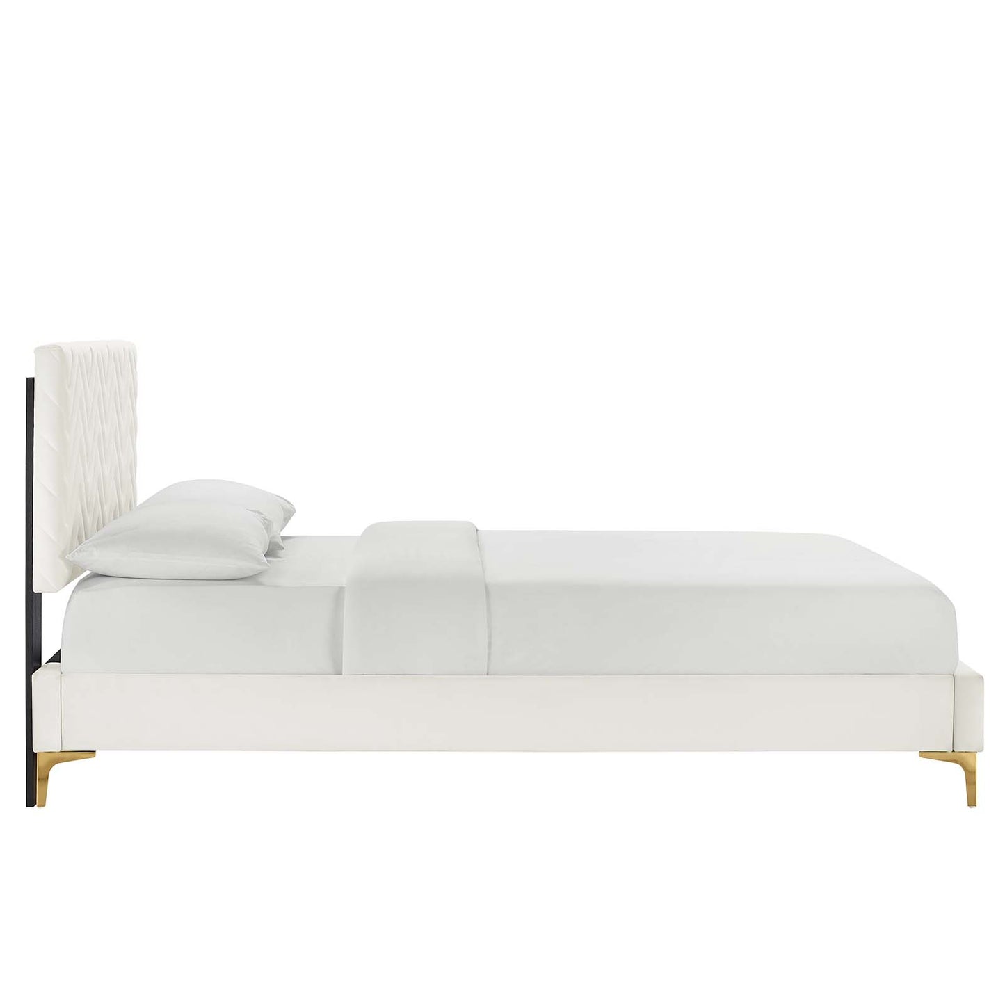 Leah Chevron Tufted Performance Velvet Queen Platform Bed White MOD-6977-WHI