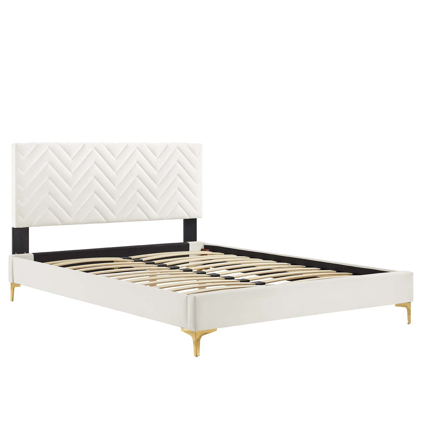 Leah Chevron Tufted Performance Velvet Queen Platform Bed White MOD-6977-WHI