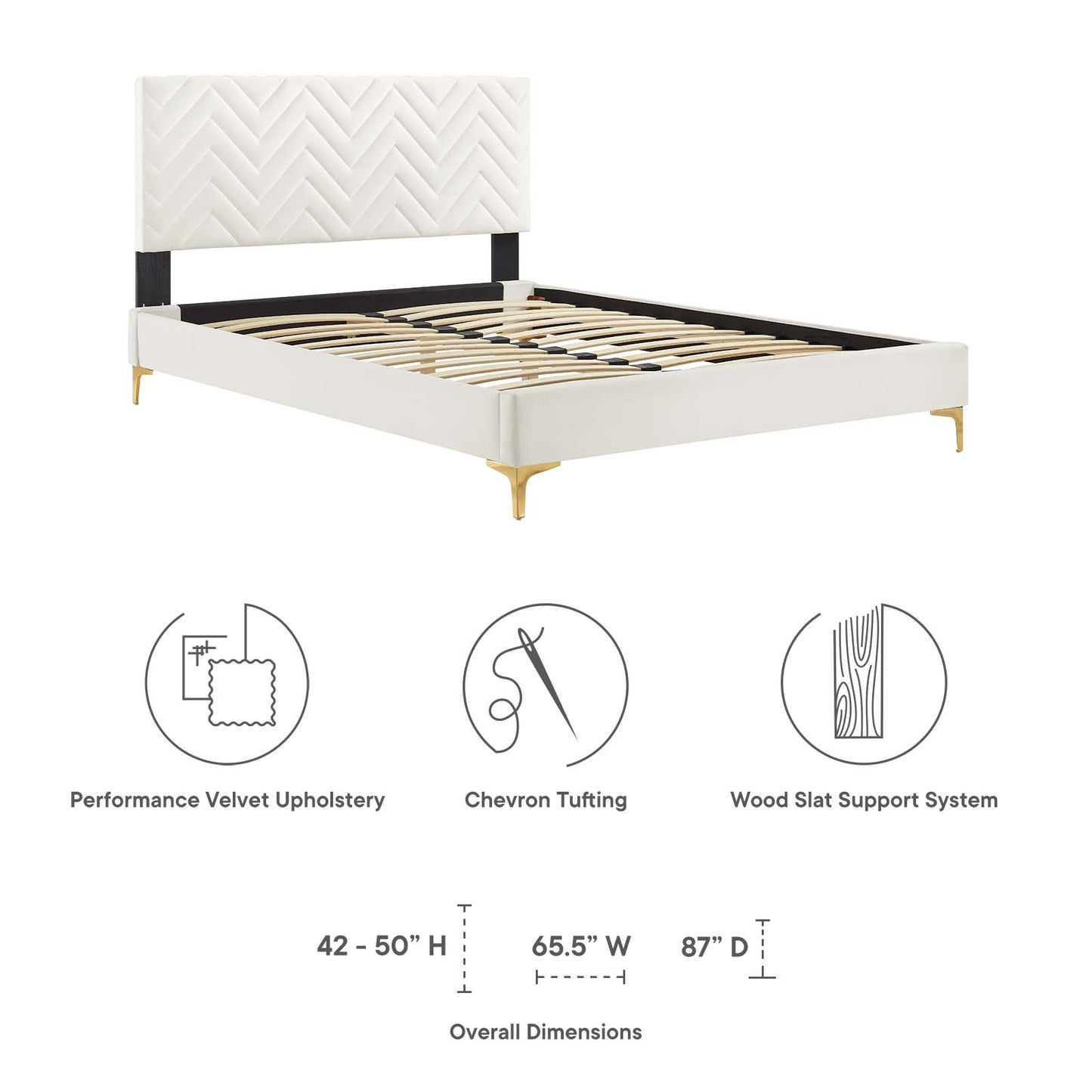 Leah Chevron Tufted Performance Velvet Queen Platform Bed White MOD-6977-WHI