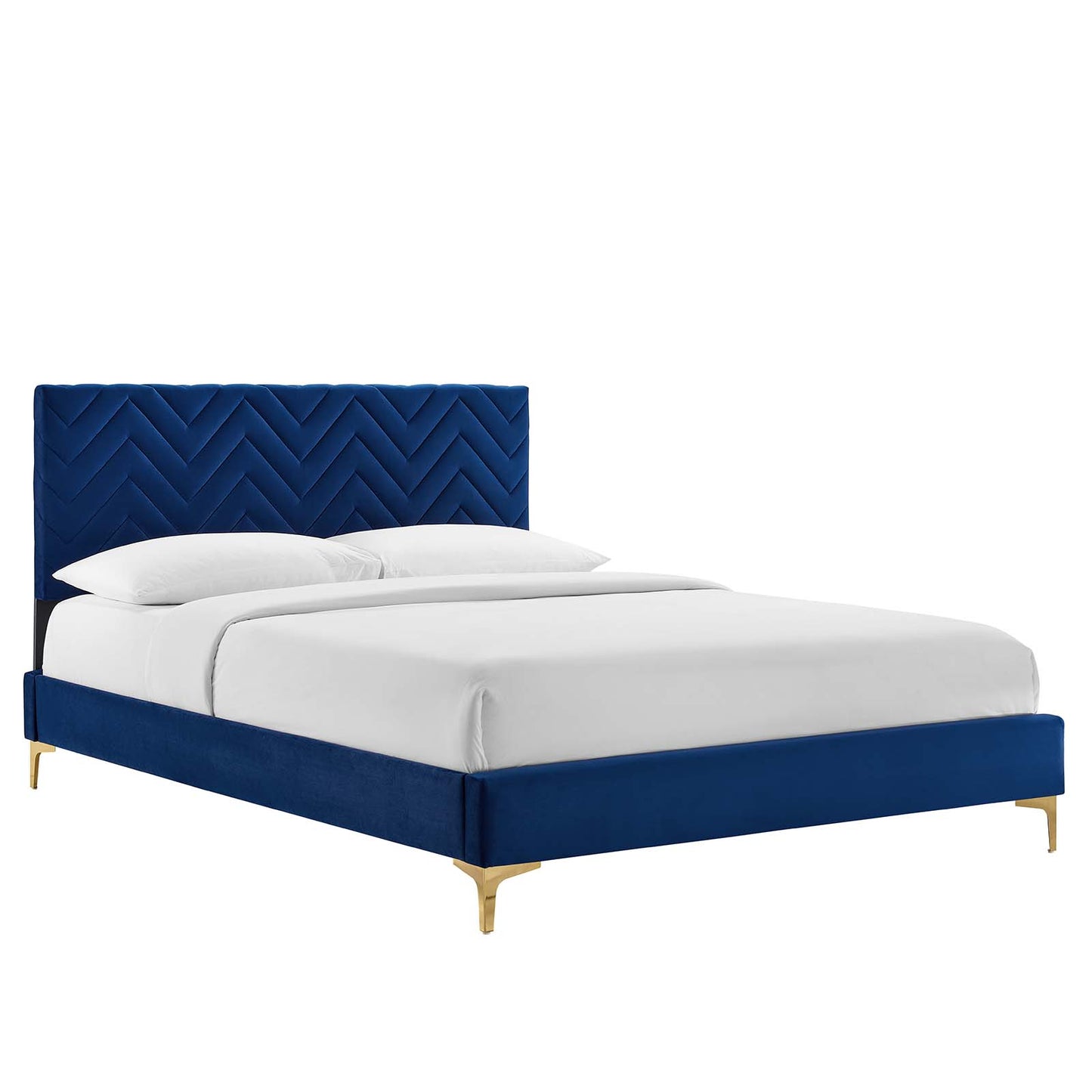 Leah Chevron Tufted Performance Velvet Twin Platform Bed Navy MOD-6981-NAV