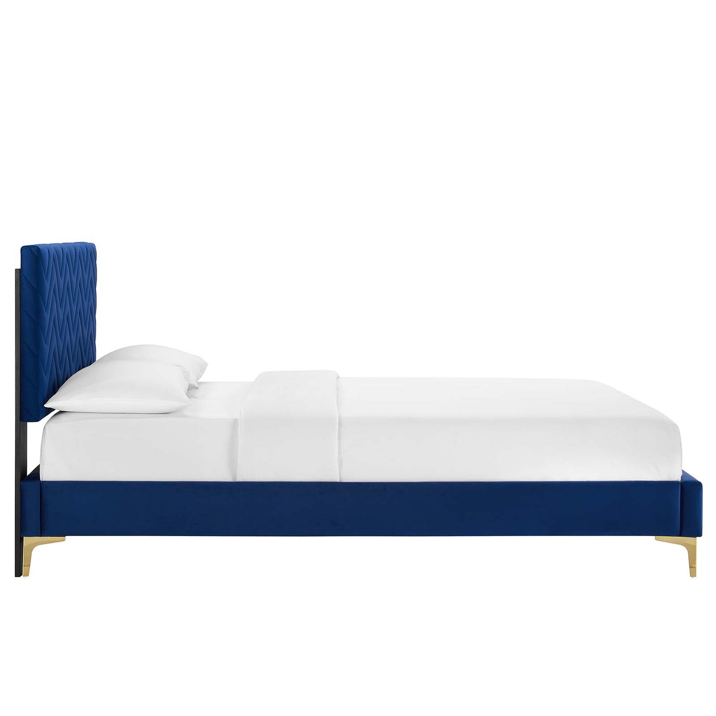 Leah Chevron Tufted Performance Velvet Twin Platform Bed Navy MOD-6981-NAV