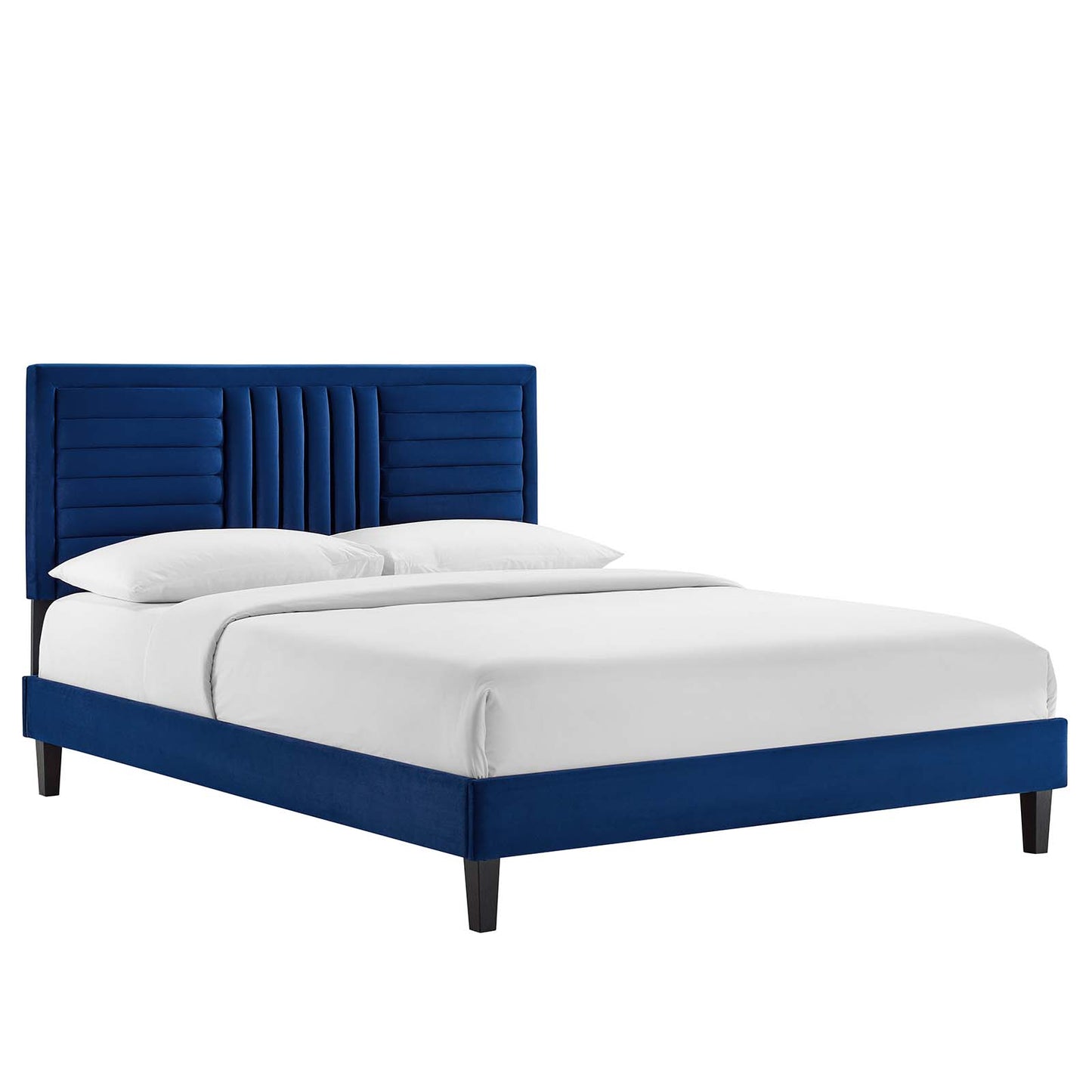 Sofia Channel Tufted Performance Velvet Twin Platform Bed Navy MOD-6991-NAV