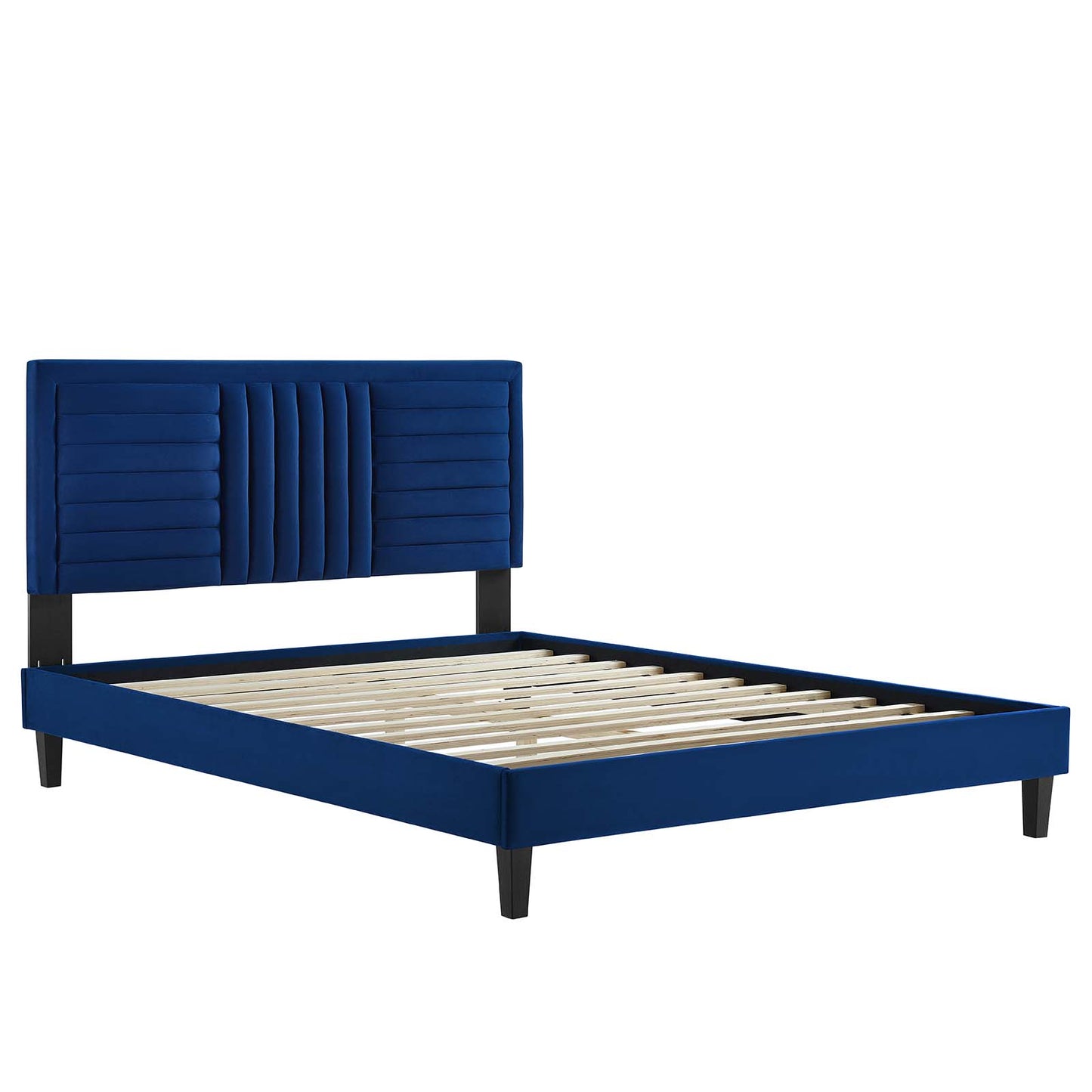 Sofia Channel Tufted Performance Velvet Twin Platform Bed Navy MOD-6991-NAV