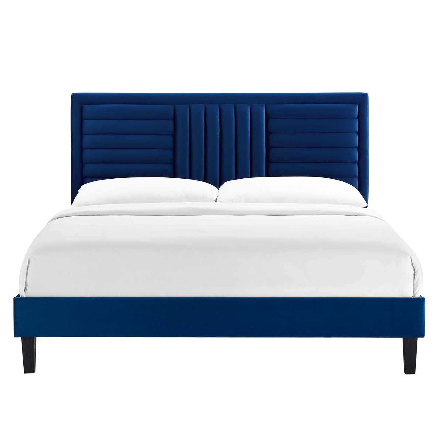 Sofia Channel Tufted Performance Velvet Twin Platform Bed Navy MOD-6991-NAV