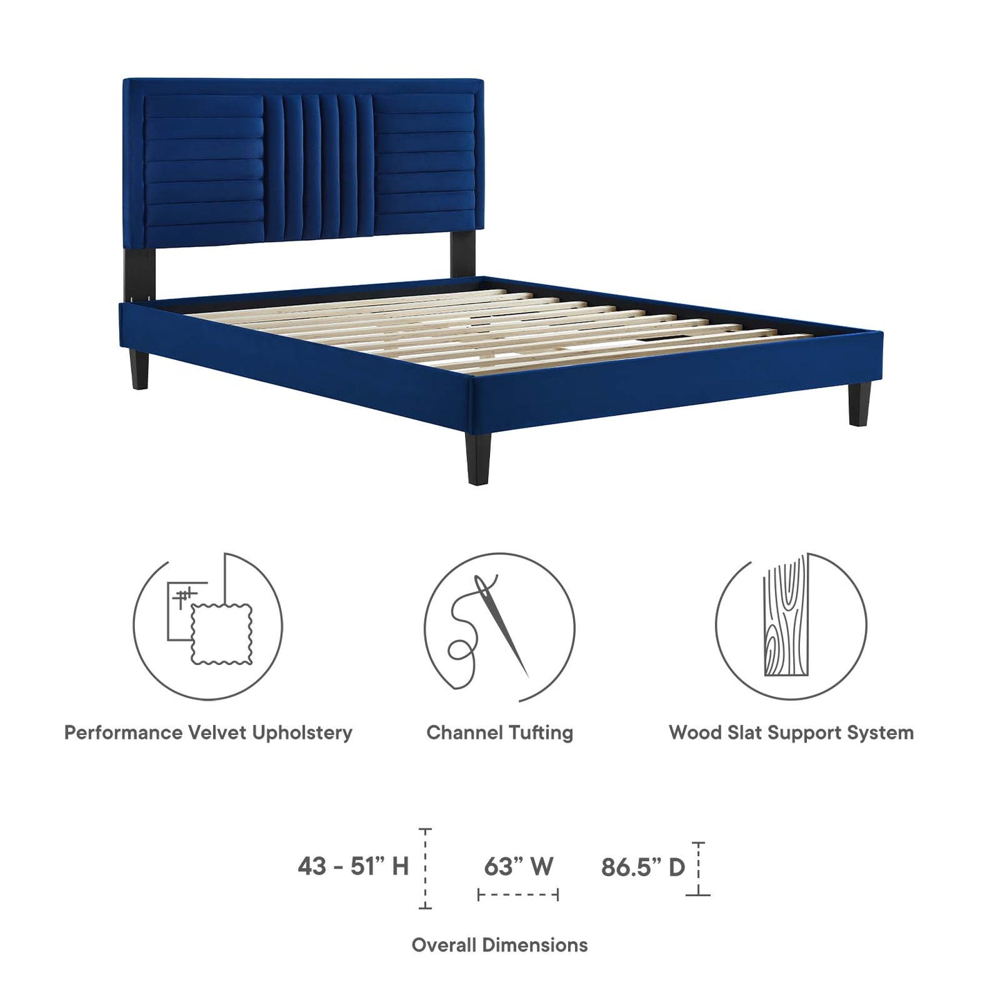 Sofia Channel Tufted Performance Velvet Twin Platform Bed Navy MOD-6991-NAV