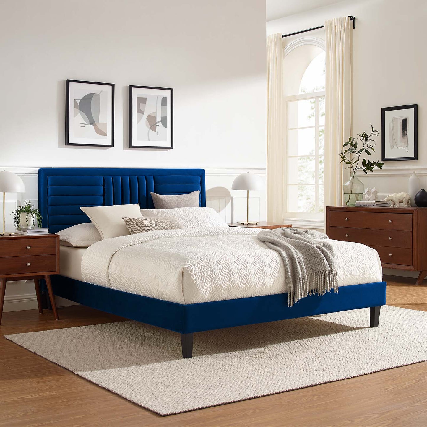 Sofia Channel Tufted Performance Velvet Twin Platform Bed Navy MOD-6991-NAV