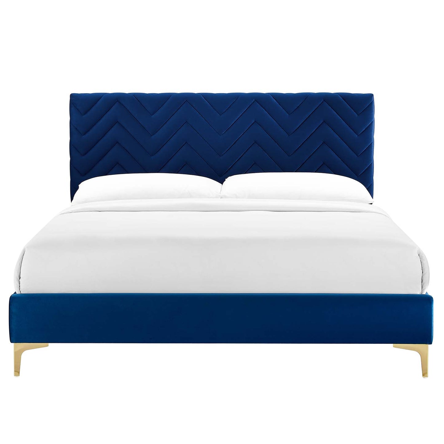 Leah Chevron Tufted Performance Velvet Full Platform Bed Navy MOD-6993-NAV