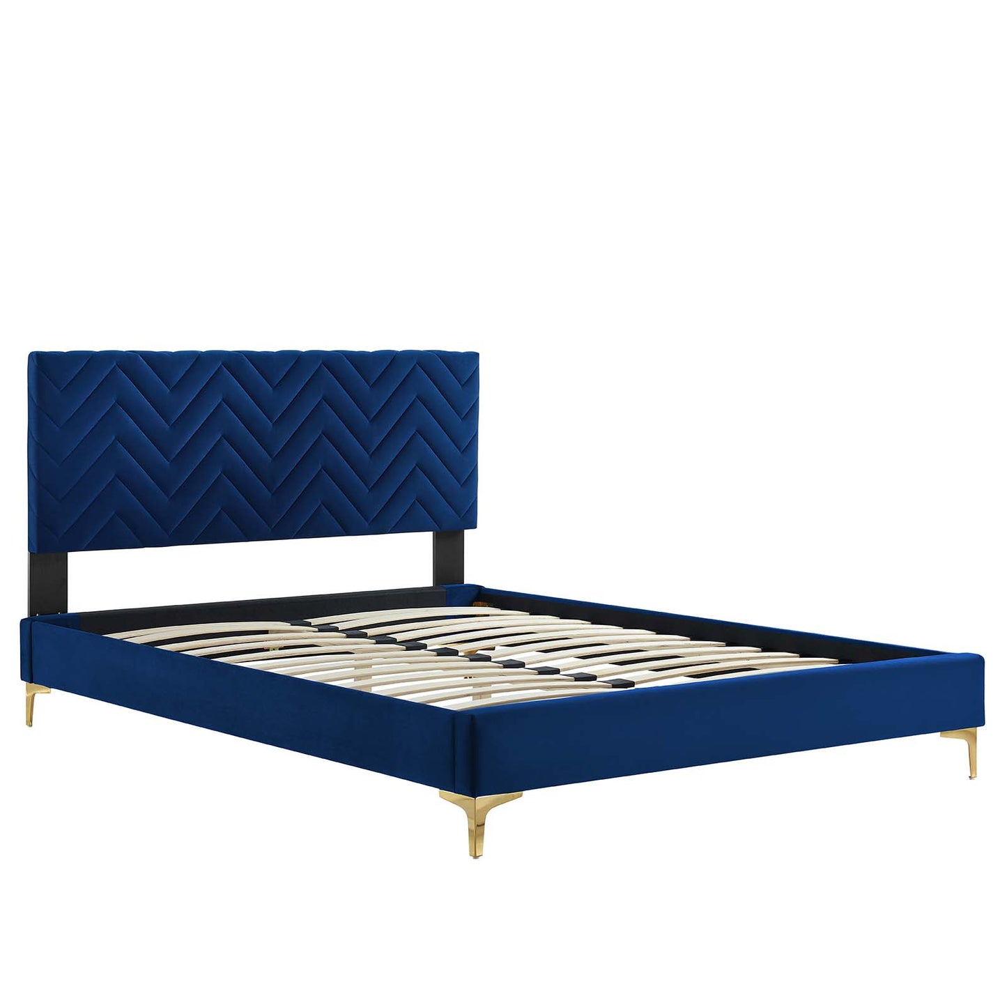 Leah Chevron Tufted Performance Velvet Full Platform Bed Navy MOD-6993-NAV