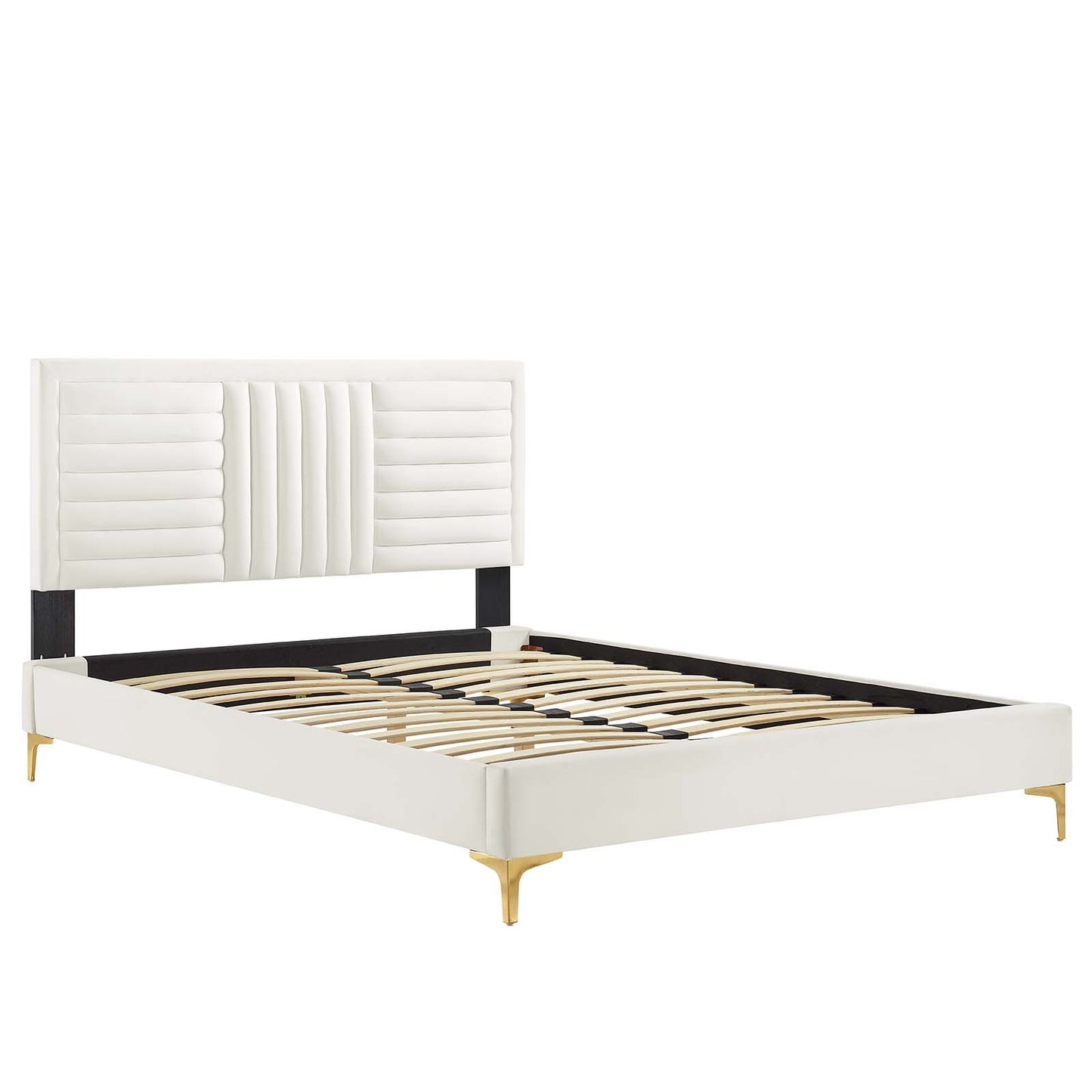 Sofia Channel Tufted Performance Velvet Full Platform Bed White MOD-6995-WHI