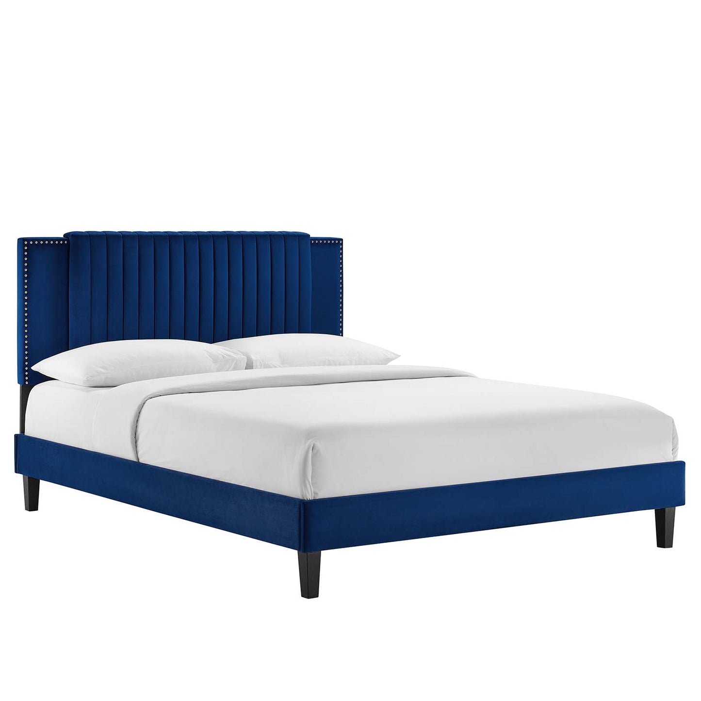 Zahra Channel Tufted Performance Velvet Full Platform Bed Navy MOD-7002-NAV