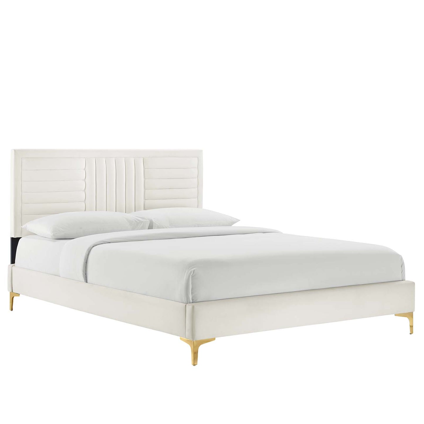 Sofia Channel Tufted Performance Velvet King Platform Bed White MOD-7007-WHI