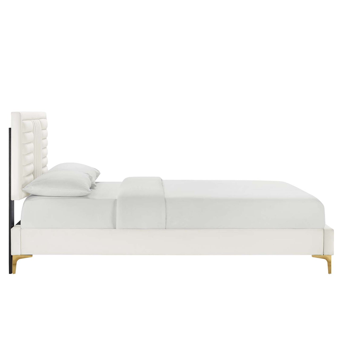 Sofia Channel Tufted Performance Velvet King Platform Bed White MOD-7007-WHI