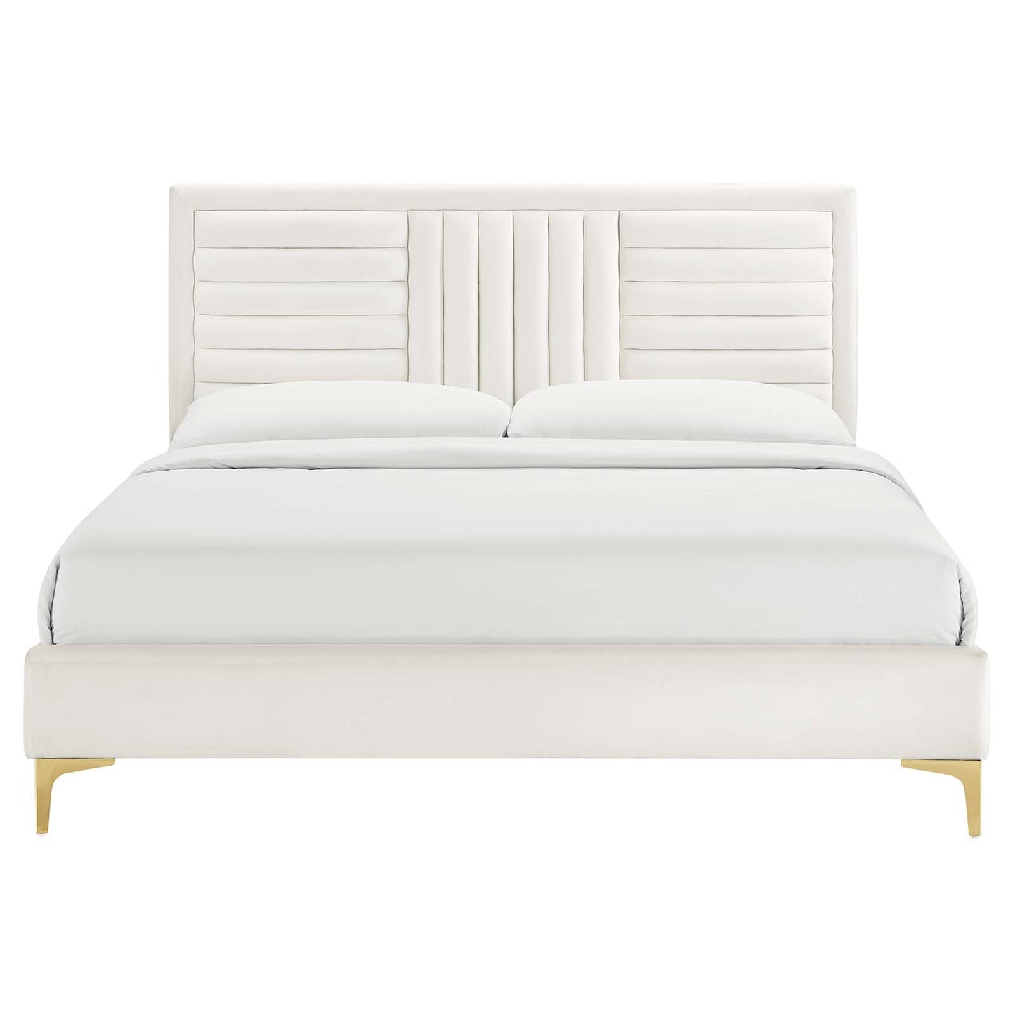 Sofia Channel Tufted Performance Velvet King Platform Bed White MOD-7007-WHI