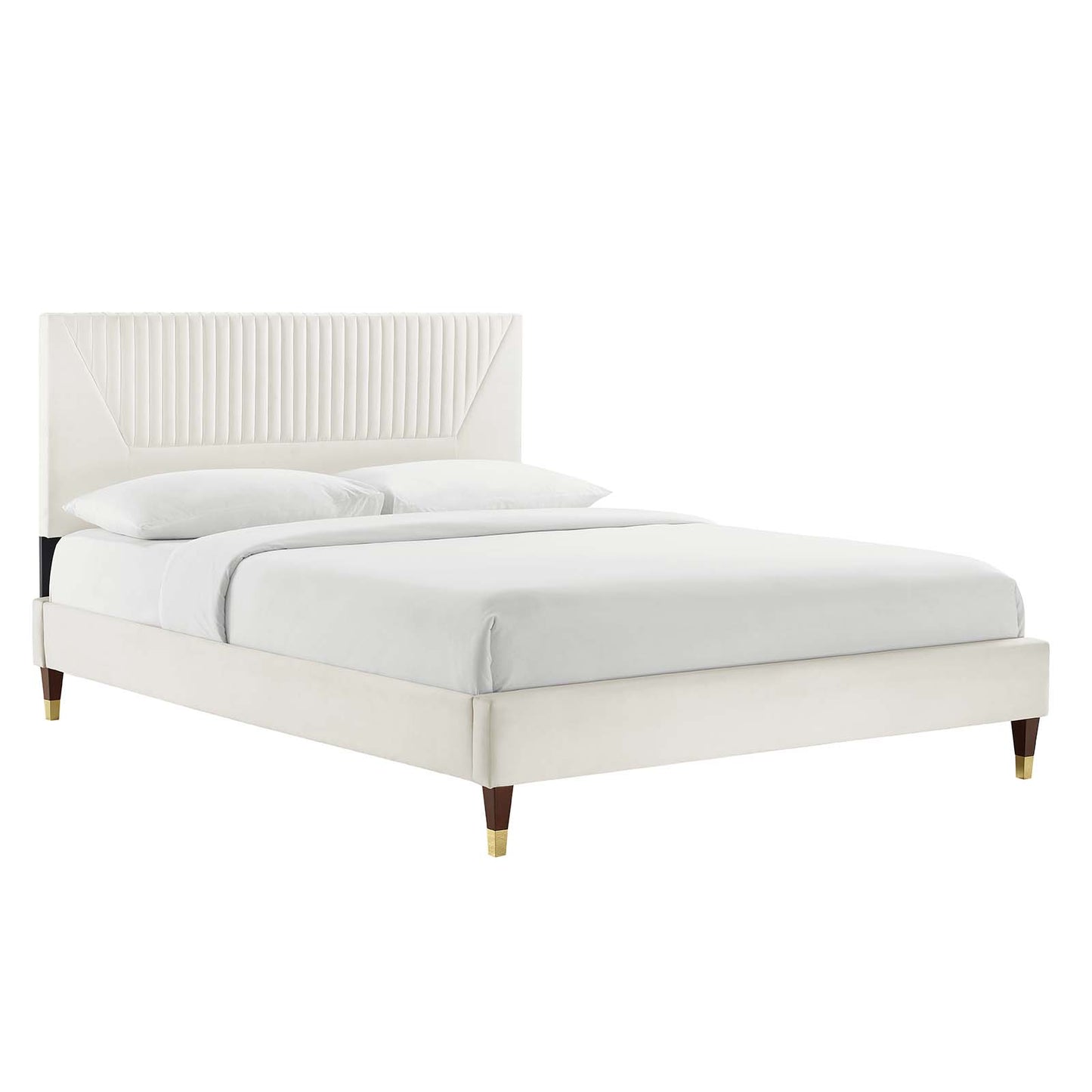 Yasmine Channel Tufted Performance Velvet King Platform Bed White MOD-7012-WHI