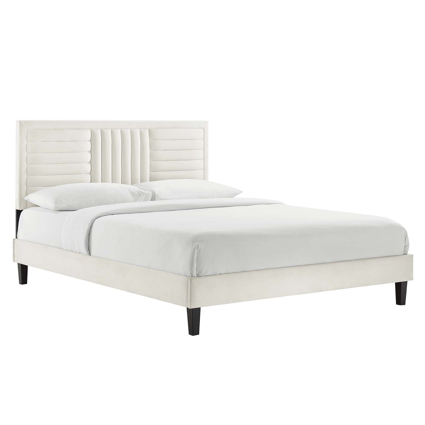 Sofia Channel Tufted Performance Velvet King Platform Bed White MOD-7015-WHI