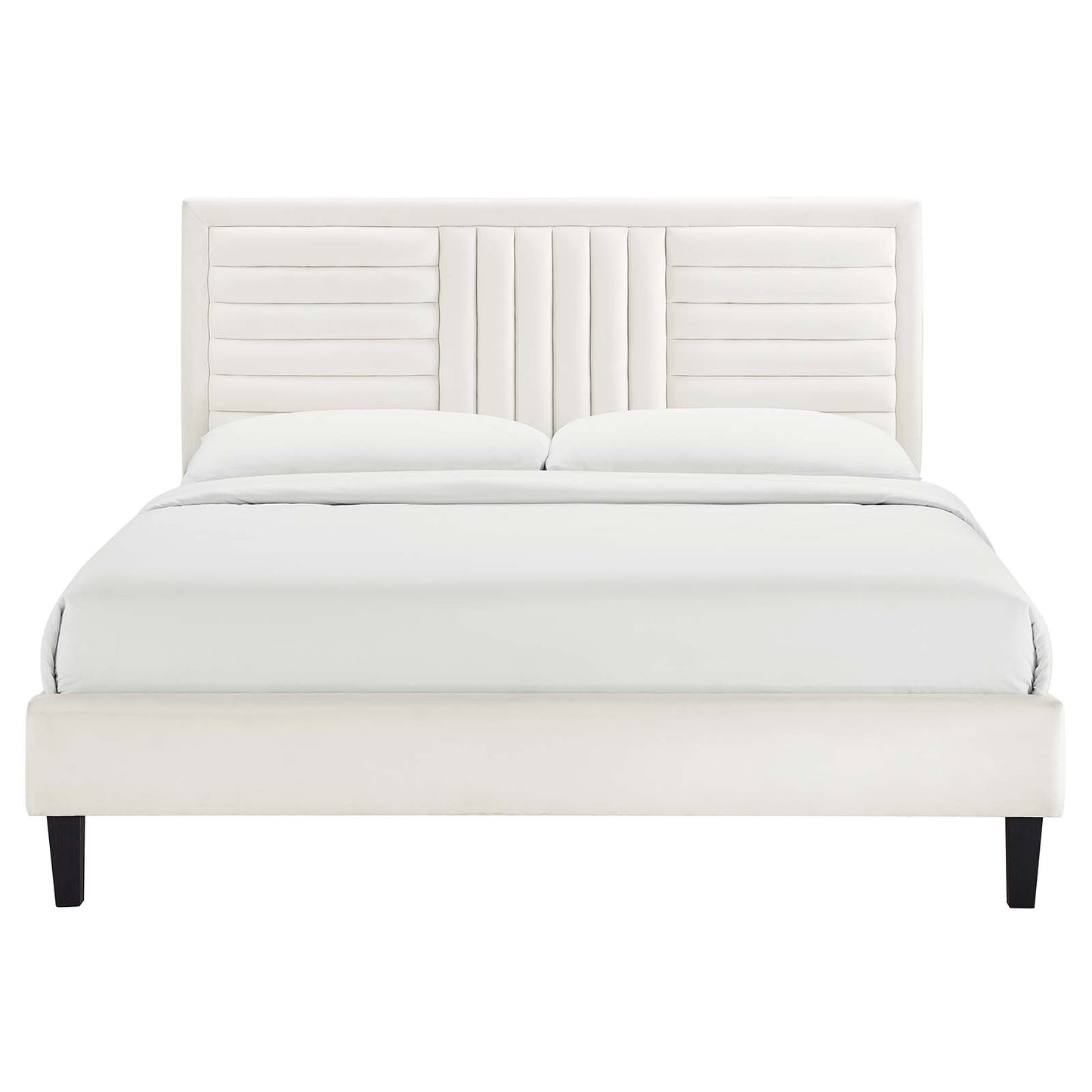 Sofia Channel Tufted Performance Velvet King Platform Bed White MOD-7015-WHI