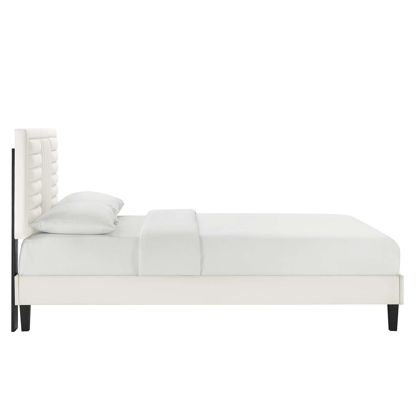 Sofia Channel Tufted Performance Velvet King Platform Bed White MOD-7015-WHI