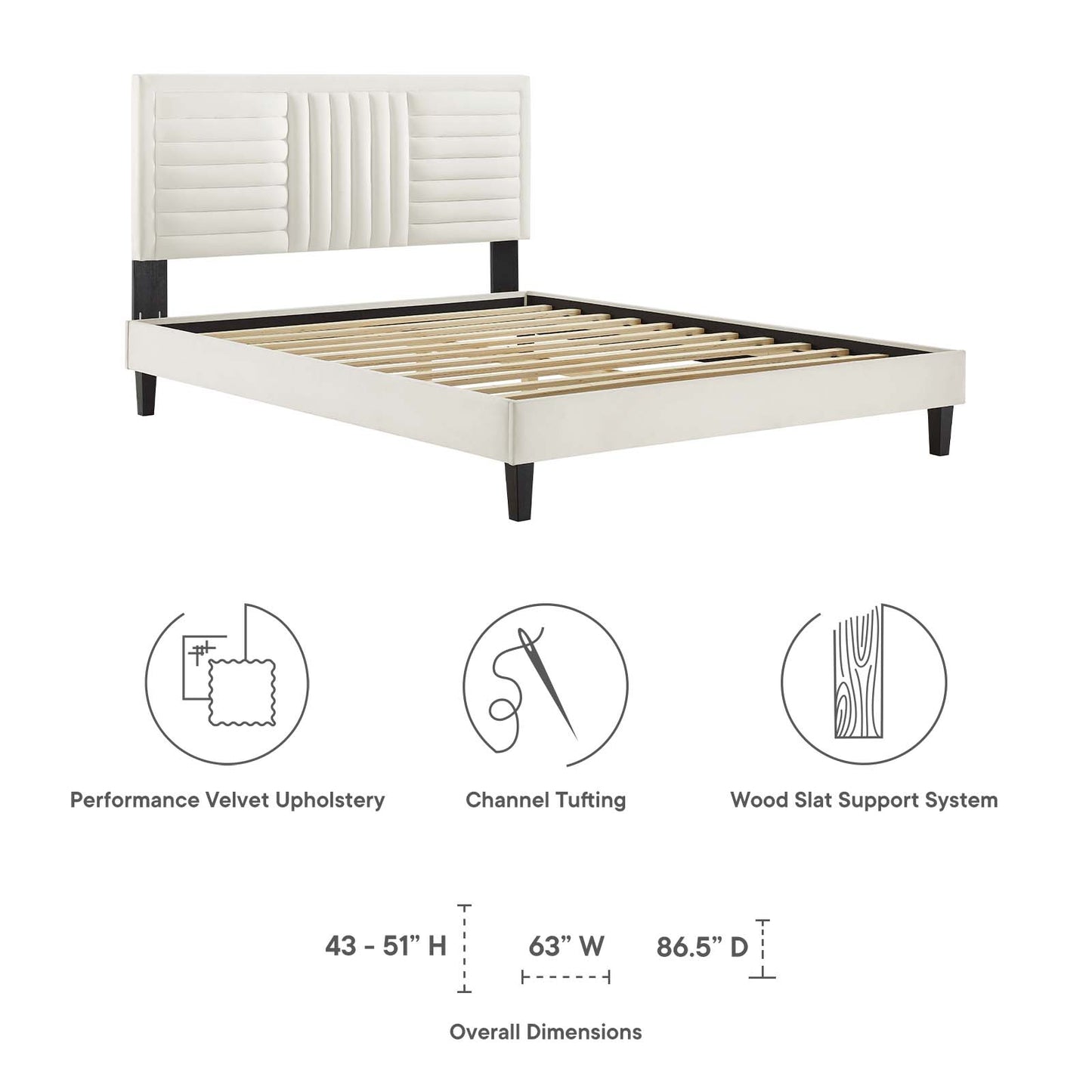 Sofia Channel Tufted Performance Velvet King Platform Bed White MOD-7015-WHI