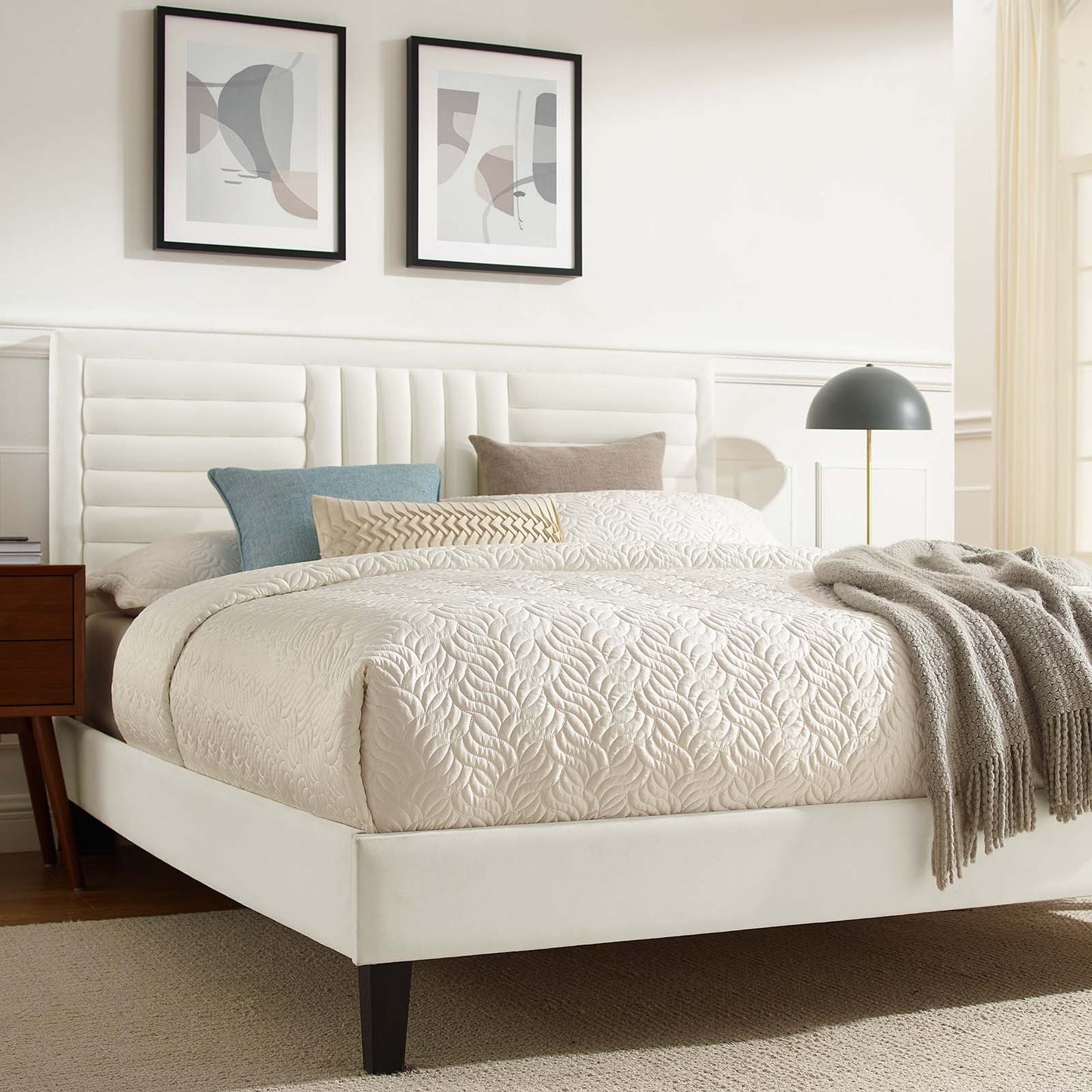 Sofia Channel Tufted Performance Velvet King Platform Bed White MOD-7015-WHI