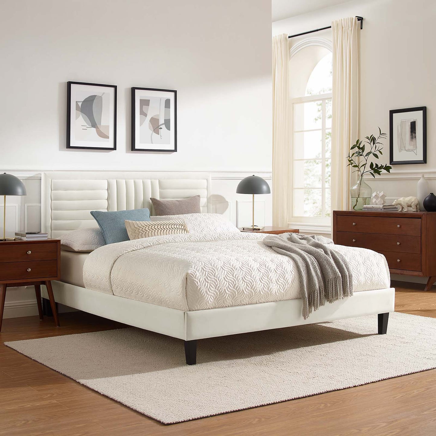 Sofia Channel Tufted Performance Velvet King Platform Bed White MOD-7015-WHI